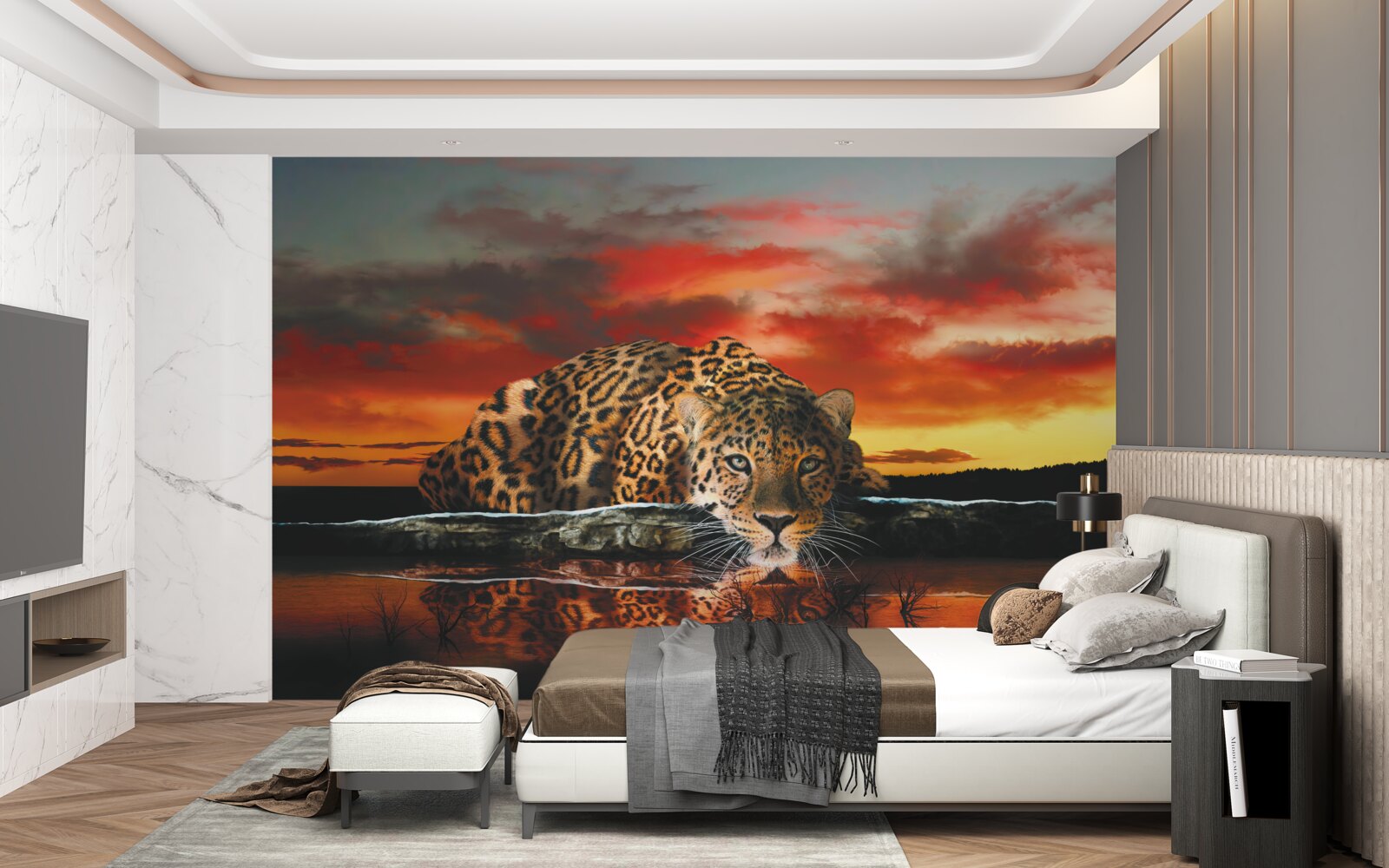 Фотошпалери леопардовий принт на тлі заходу сонця