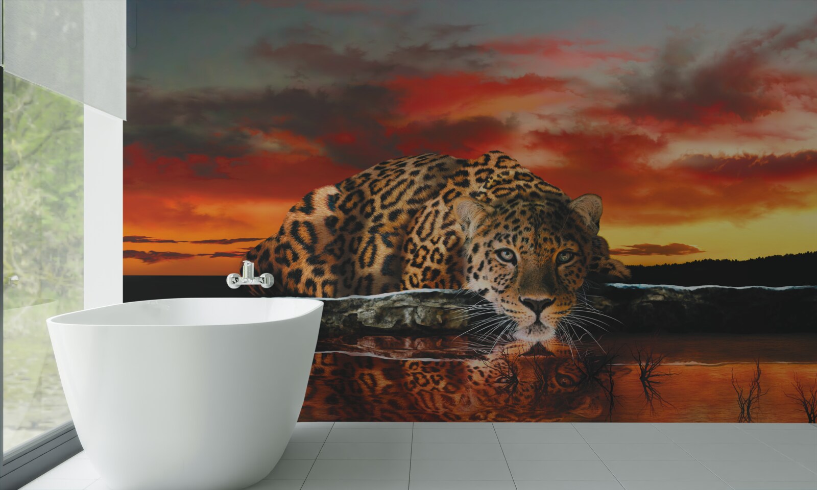 Фотошпалери леопардовий принт на тлі заходу сонця