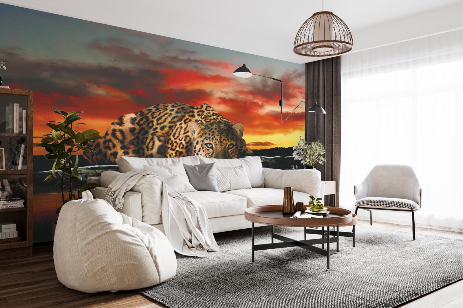 Фотошпалери леопардовий принт на тлі заходу сонця