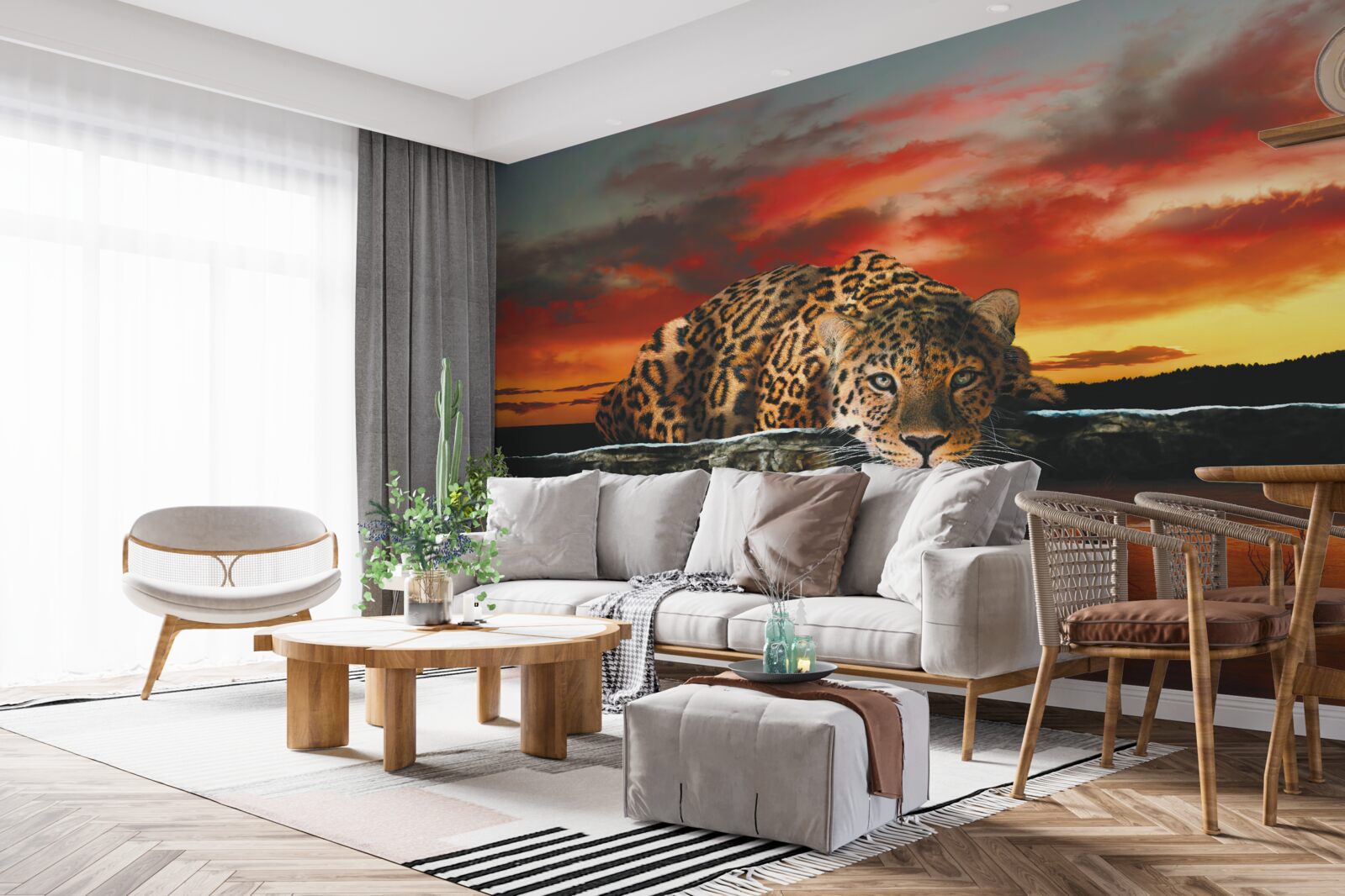 Фотошпалери леопардовий принт на тлі заходу сонця