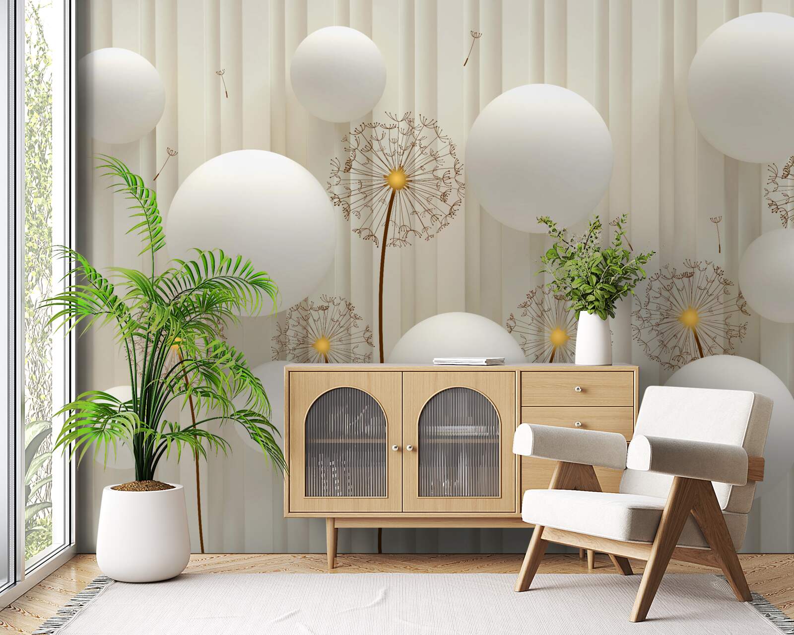 Фотошпалери композиція з білими косулями, прикрашена кульками