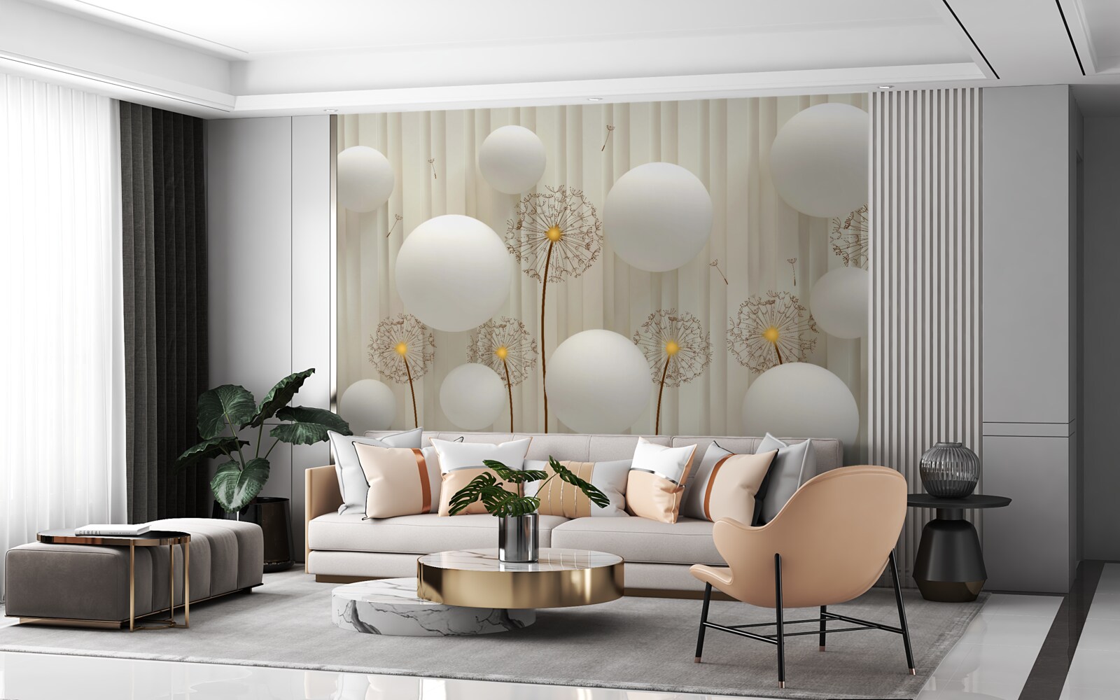 Фотошпалери композиція з білими косулями, прикрашена кульками