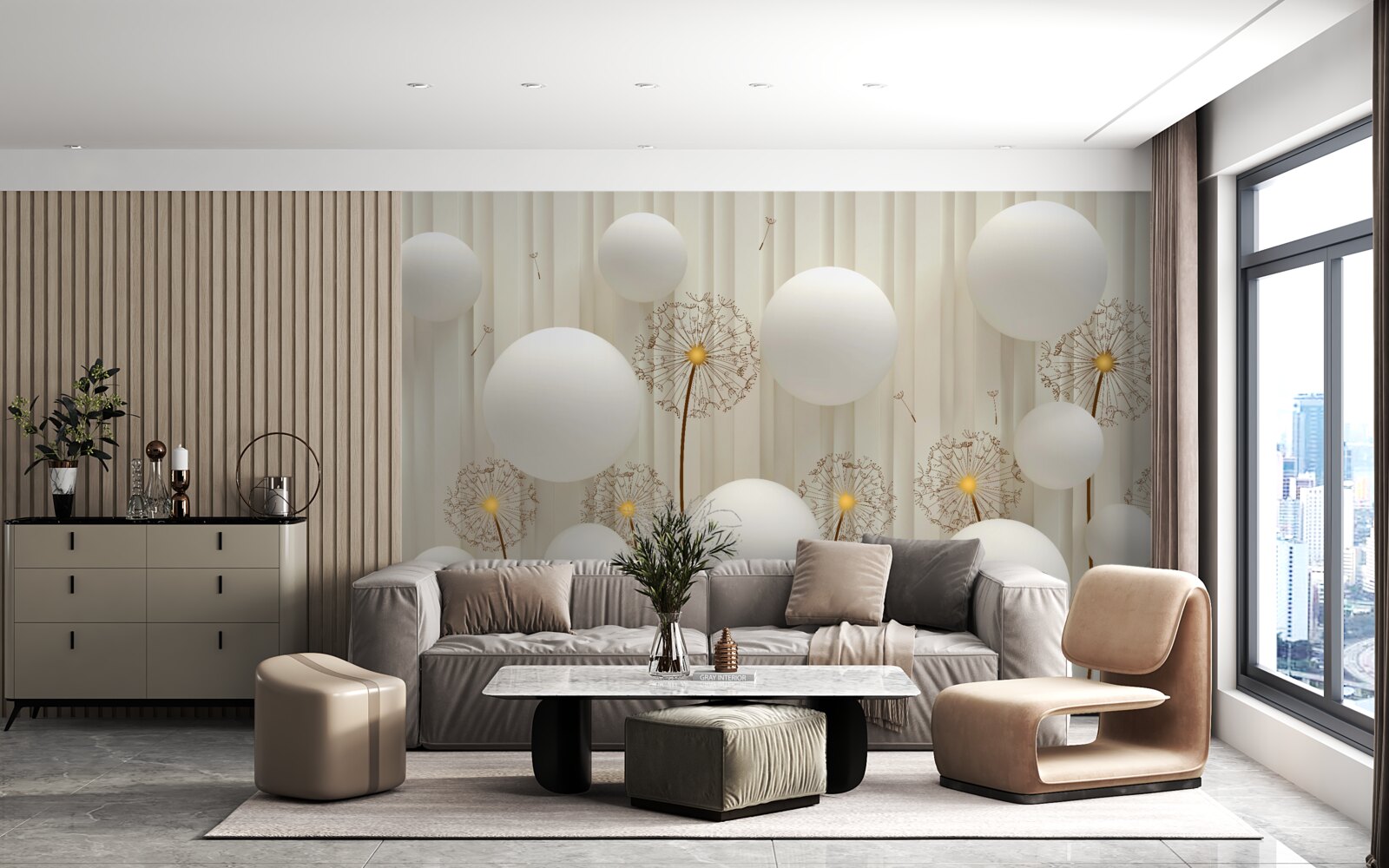 Фотошпалери композиція з білими косулями, прикрашена кульками