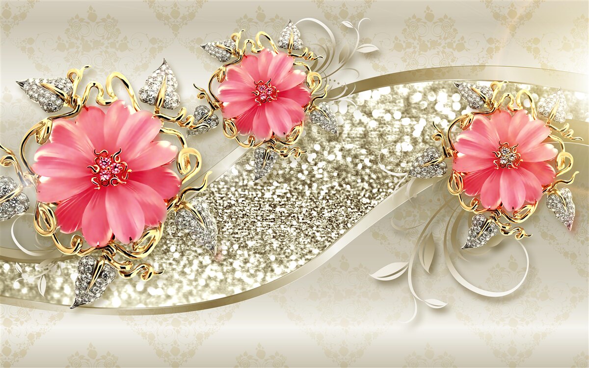 Фотошпалери червоні бутони гербери на золотистих гілках