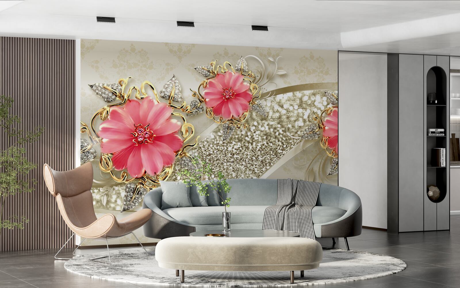 Фотошпалери червоні бутони гербери на золотистих гілках