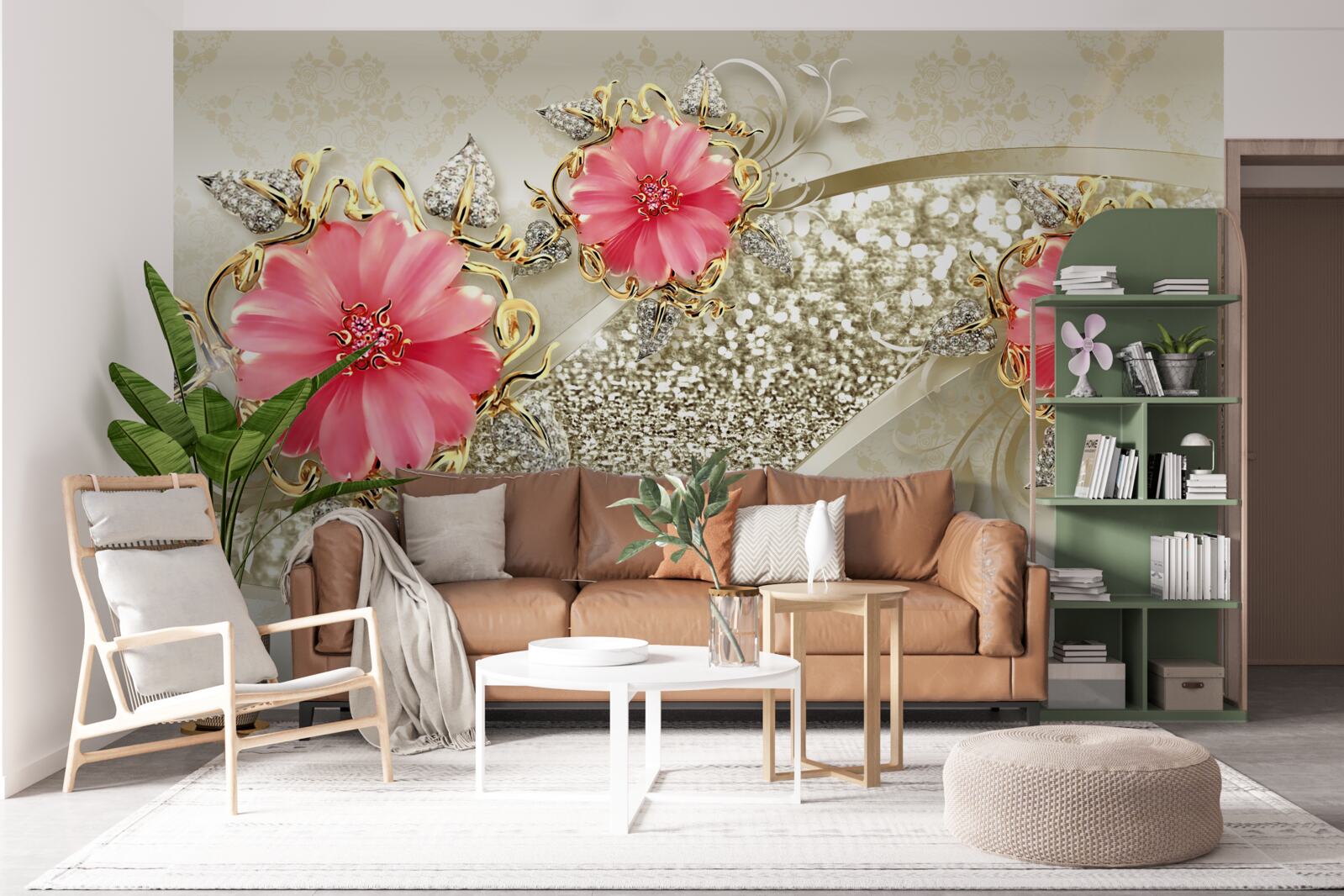 Фотошпалери червоні бутони гербери на золотистих гілках