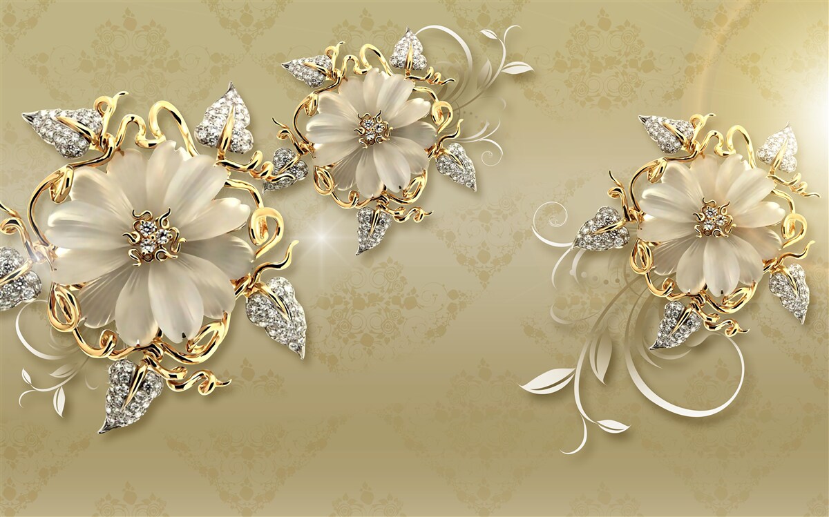 Фотошпалери квіти білосніжні, а гілочки виблискують золотом і сріблом