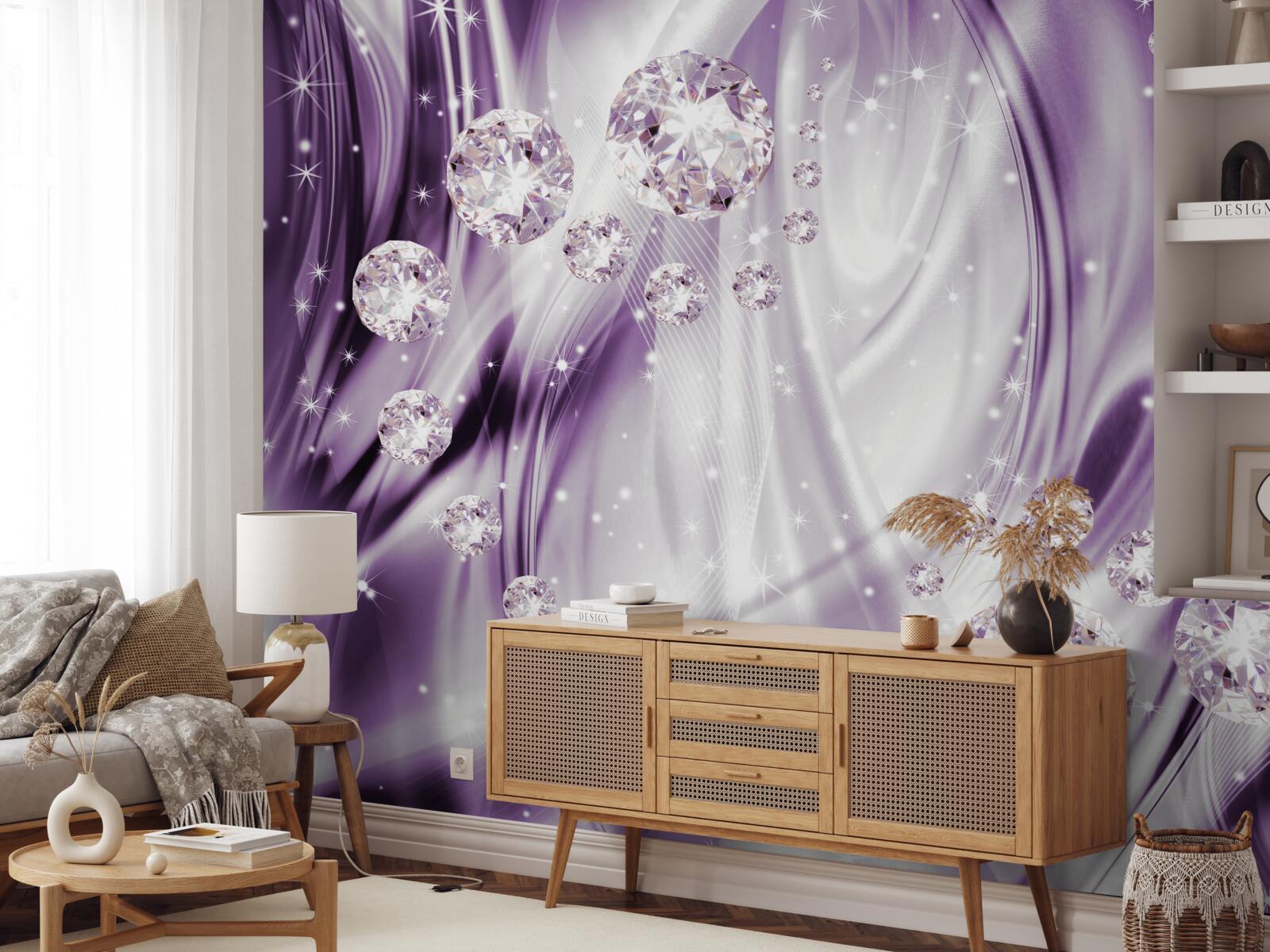 Фотошпалери каміння на тлі лавандової рівності