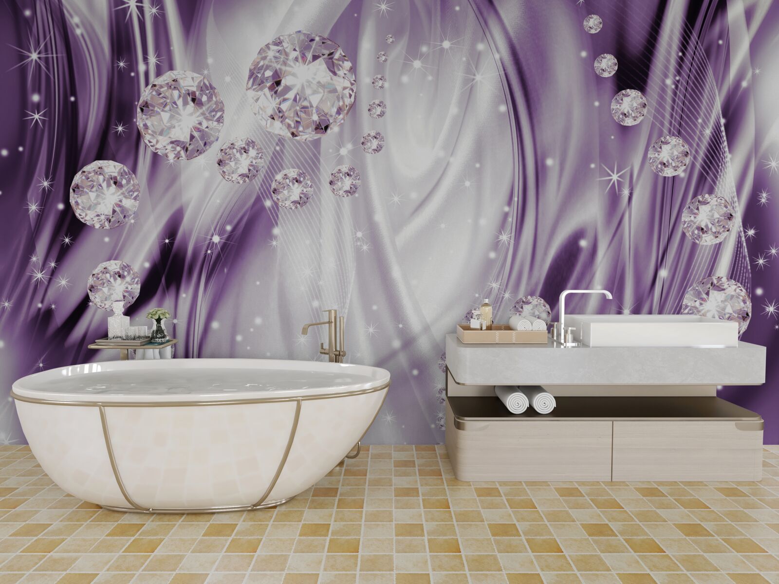 Фотошпалери каміння на тлі лавандової рівності