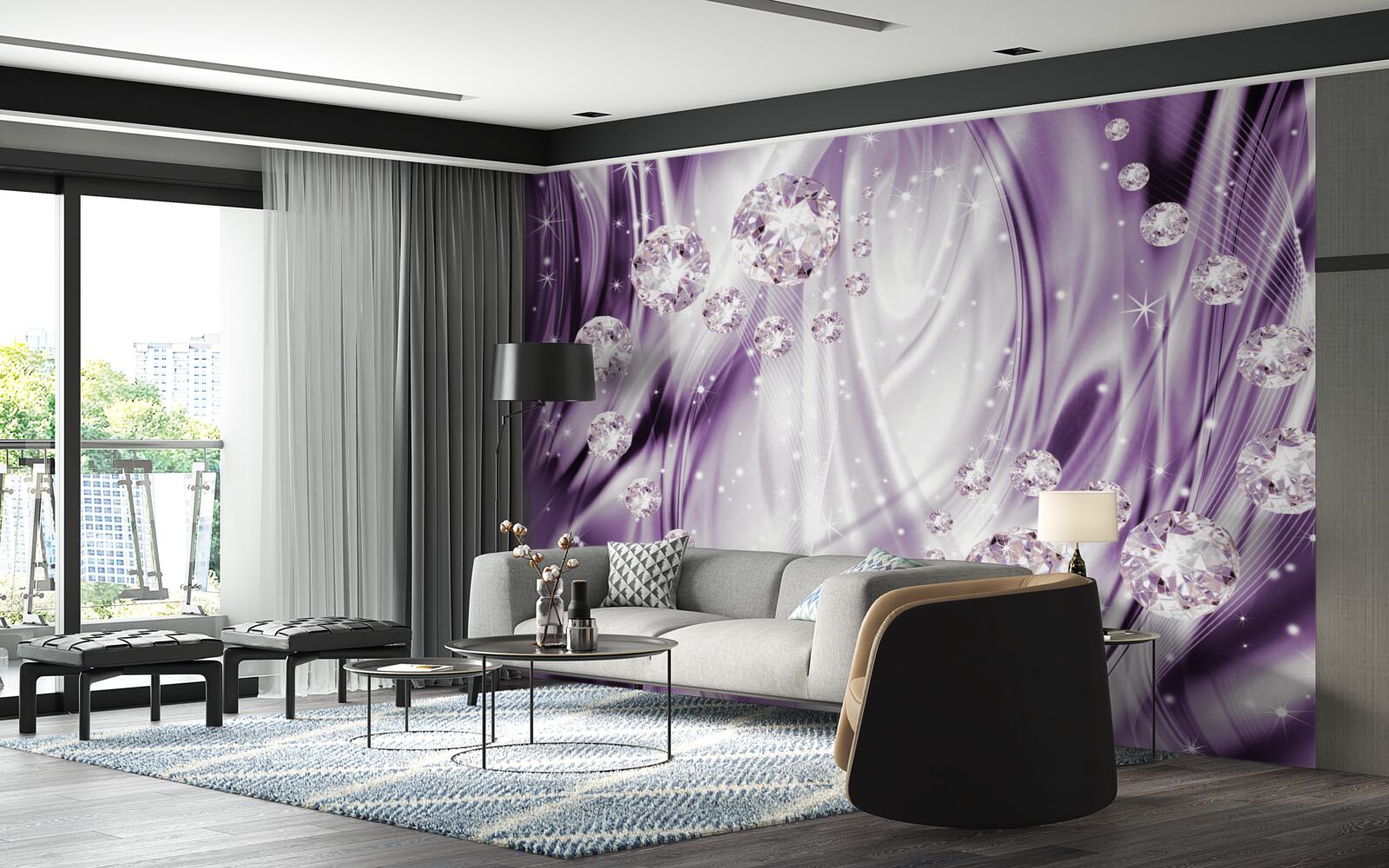 Фотошпалери каміння на тлі лавандової рівності