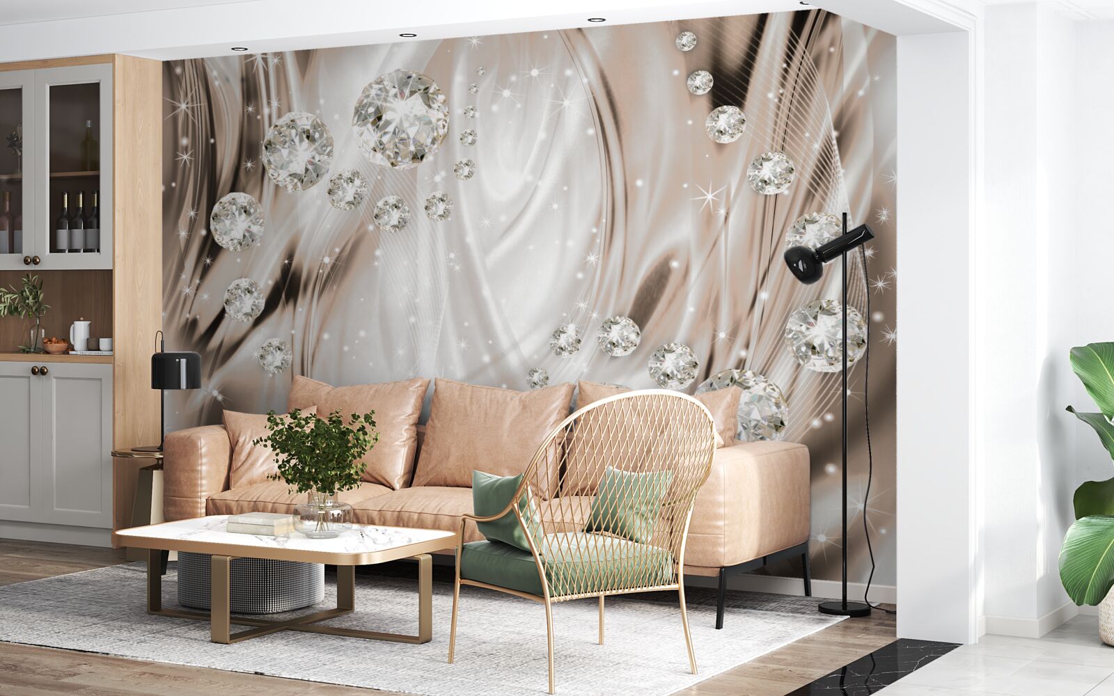 Фотошпалери коричневий шовк, прикрашений дорогоцінним камінням