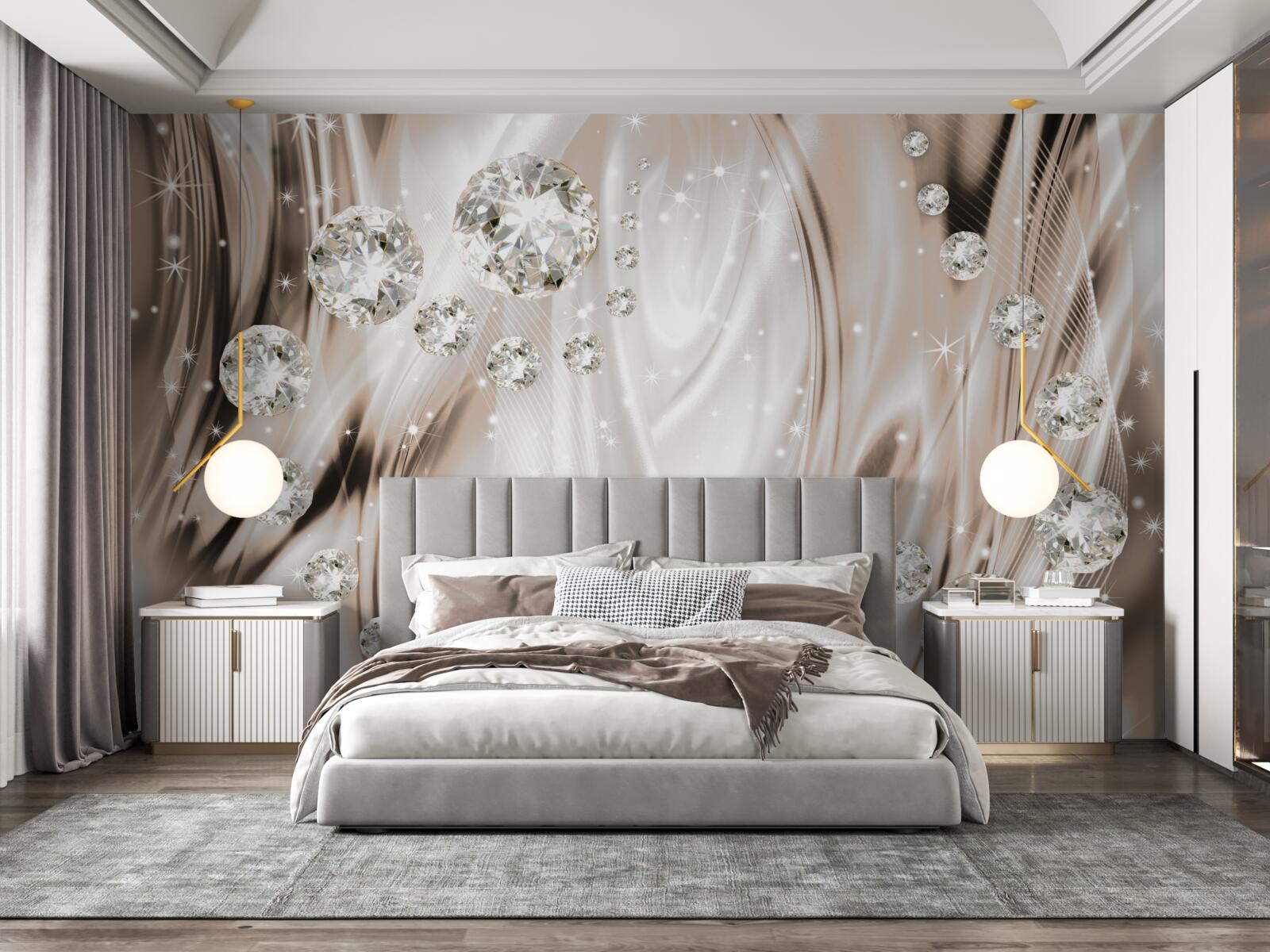 Фотошпалери коричневий шовк, прикрашений дорогоцінним камінням