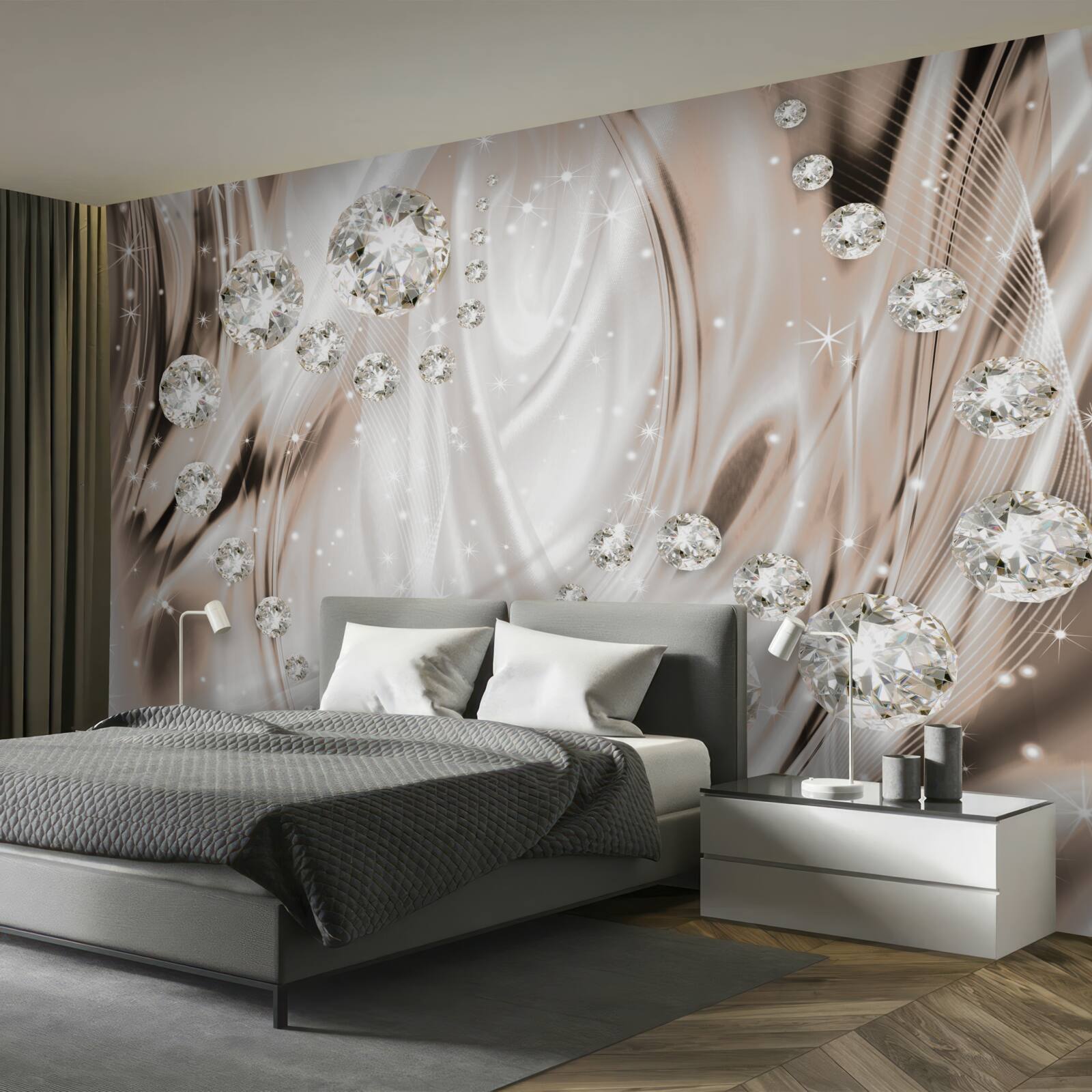 Фотошпалери коричневий шовк, прикрашений дорогоцінним камінням