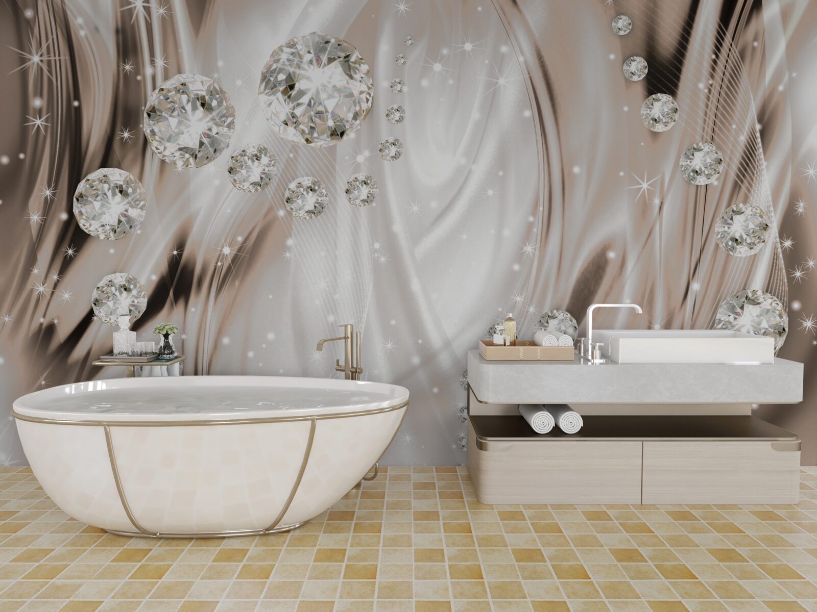 Фотошпалери коричневий шовк, прикрашений дорогоцінним камінням