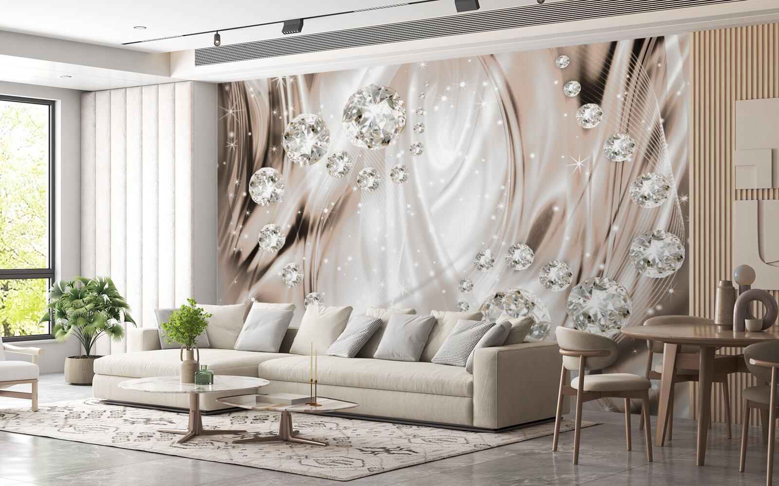 Фотошпалери коричневий шовк, прикрашений дорогоцінним камінням