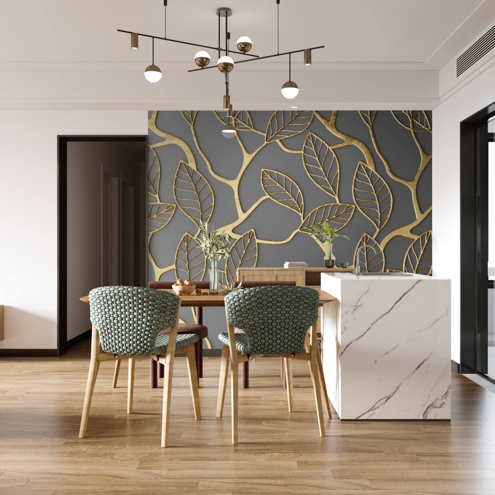 Фотошпалери коричнева текстура гілок і листя