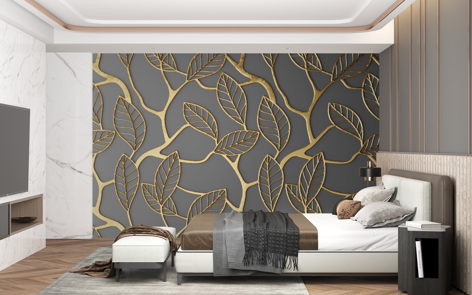 Фотошпалери коричнева текстура гілок і листя