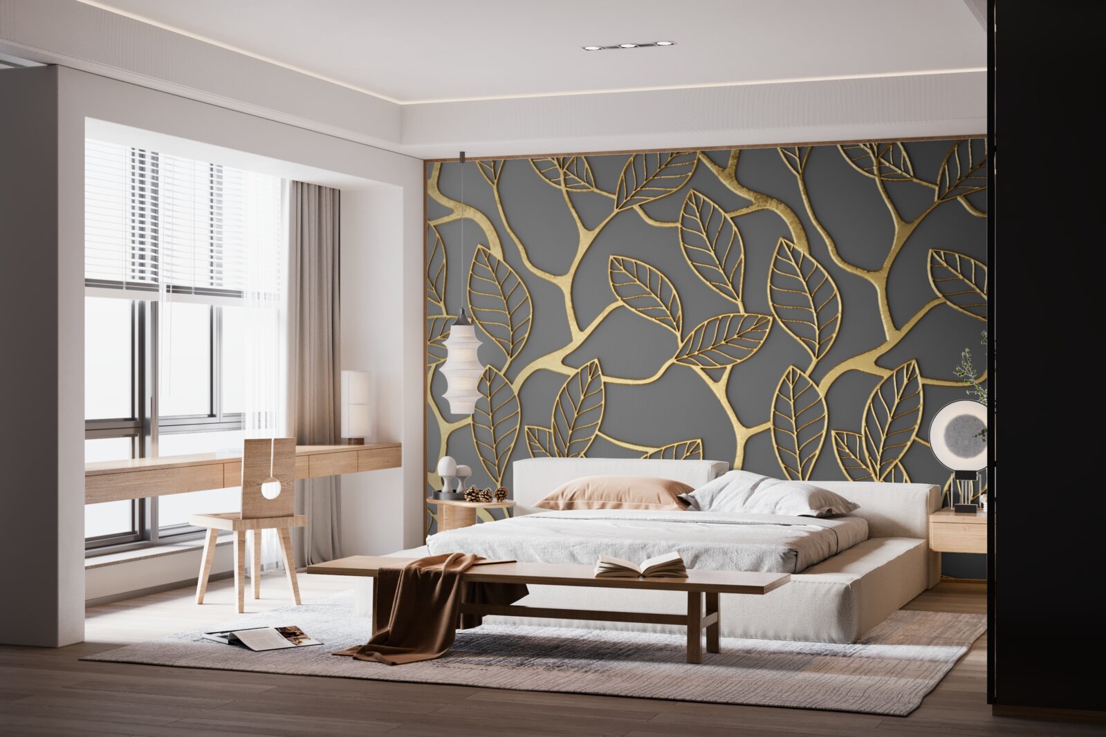 Фотошпалери коричнева текстура гілок і листя