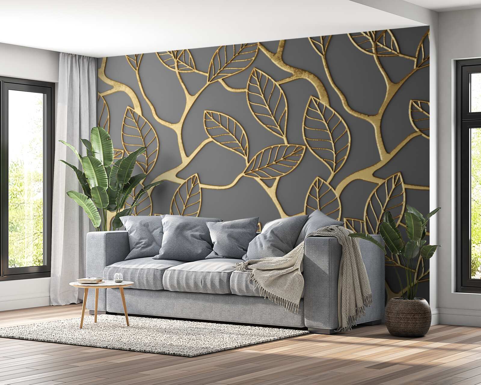 Фотошпалери коричнева текстура гілок і листя