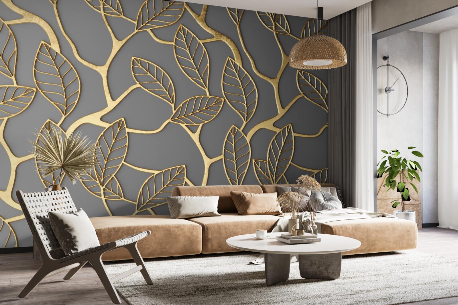 Фотошпалери коричнева текстура гілок і листя