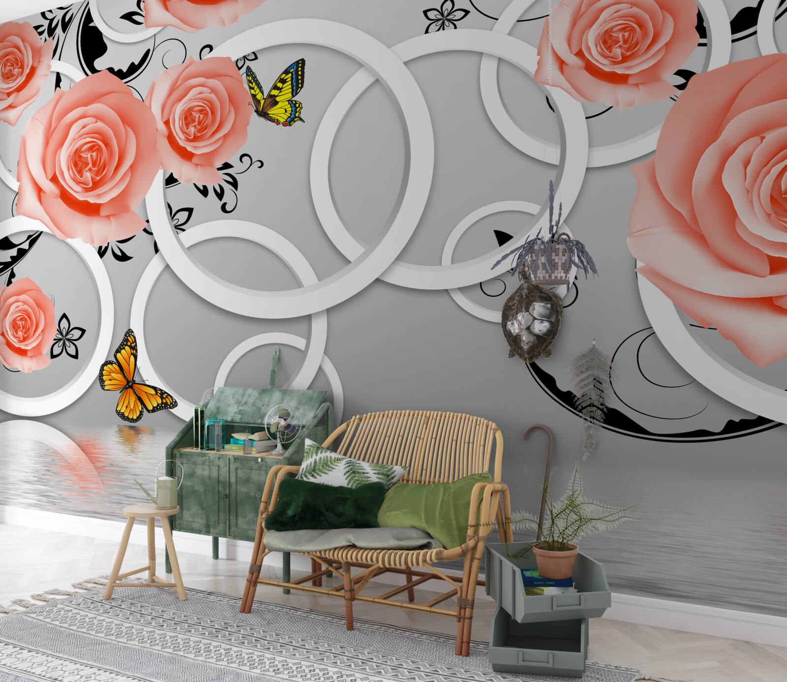 Фотошпалери ніжні бутони персикових троянд