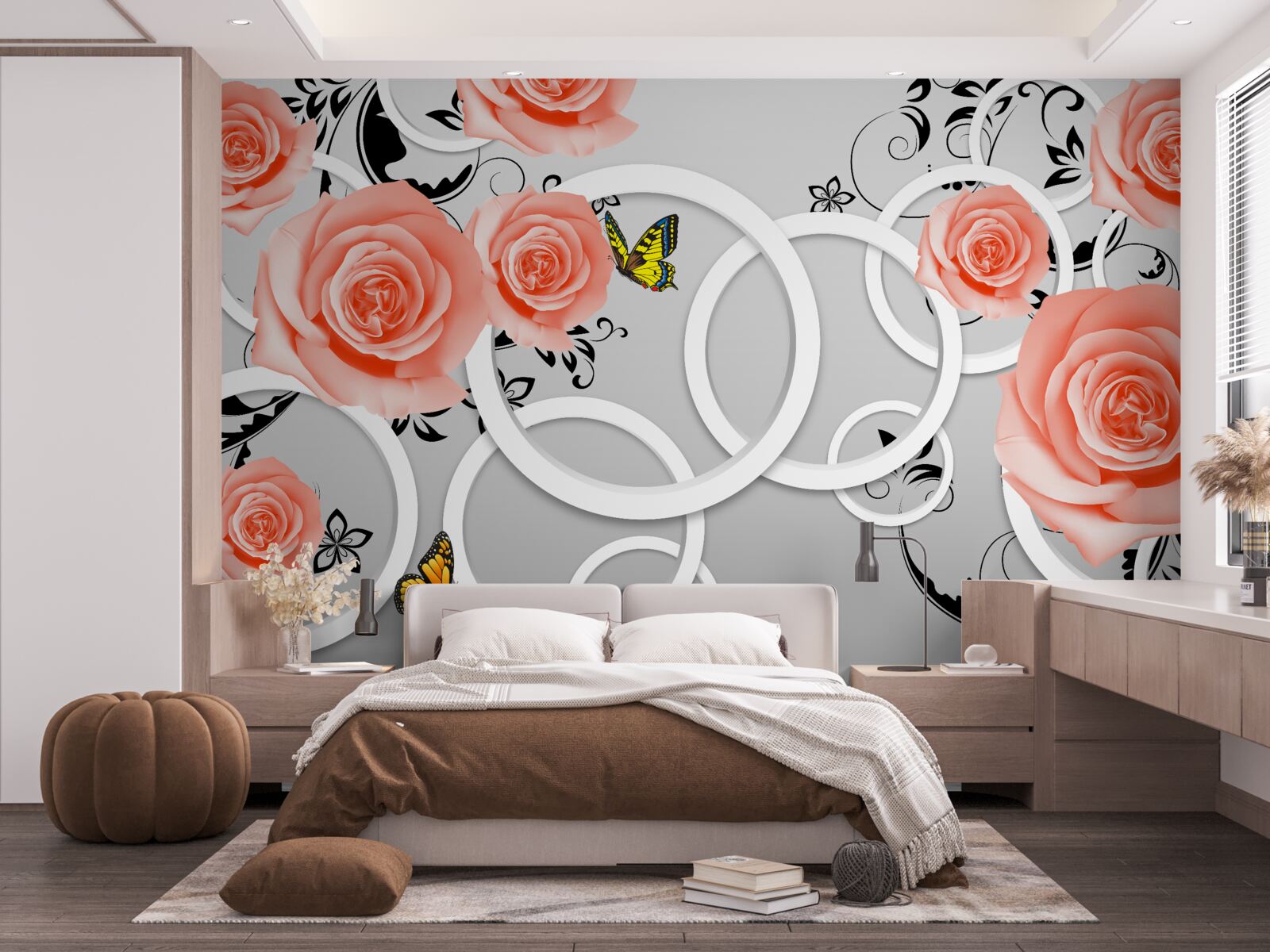 Фотошпалери ніжні бутони персикових троянд