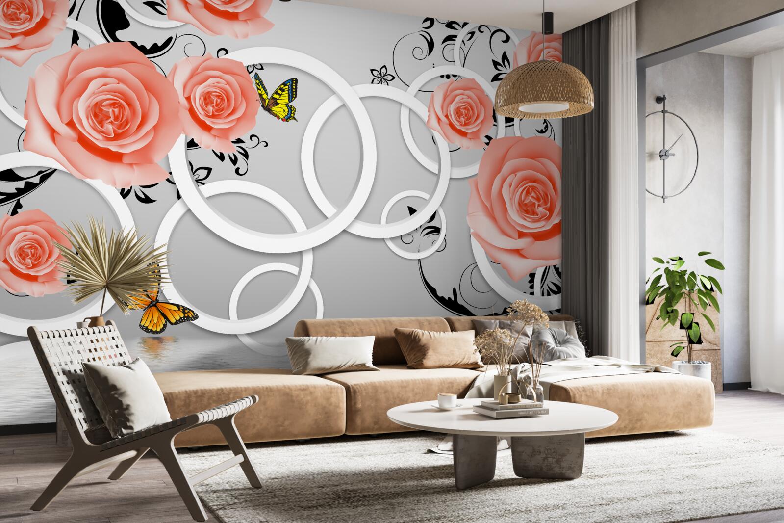 Фотошпалери ніжні бутони персикових троянд