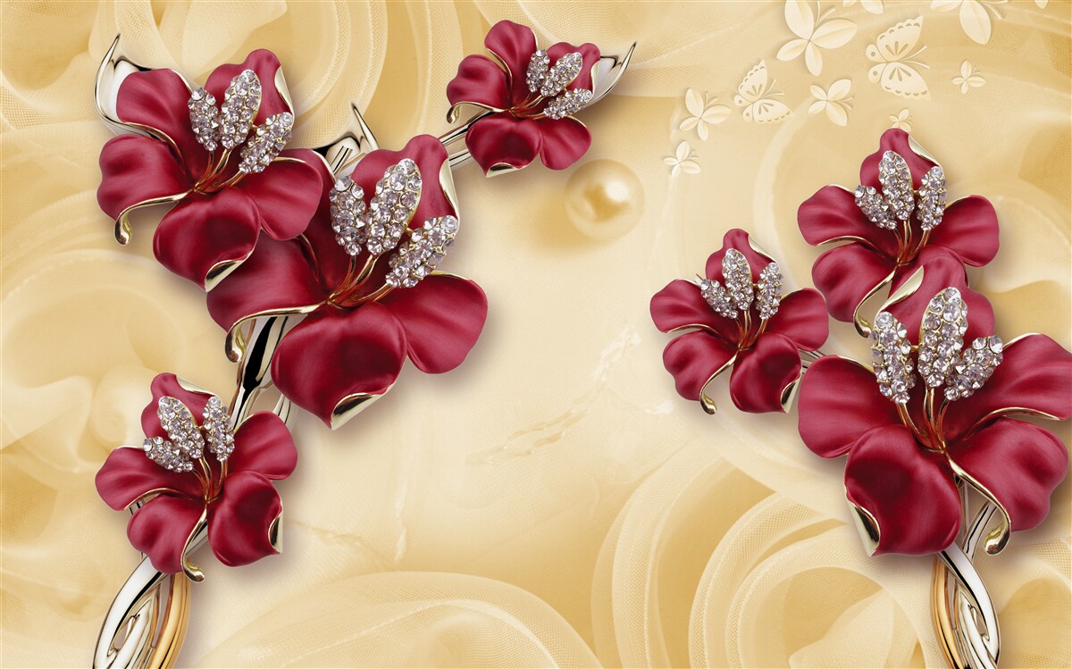 Фотошпалери червона лілія, прикрашена кристалами та золотом