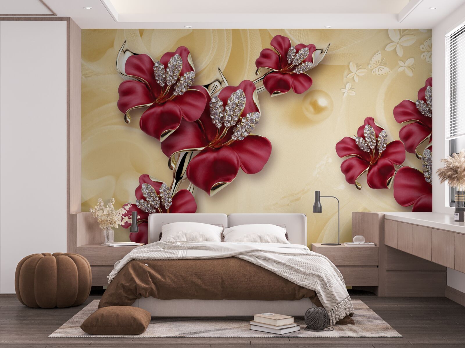 Фотошпалери червона лілія, прикрашена кристалами та золотом