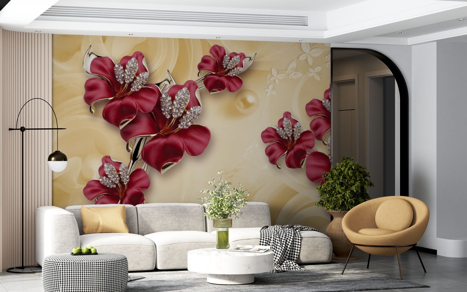 Фотошпалери червона лілія, прикрашена кристалами та золотом