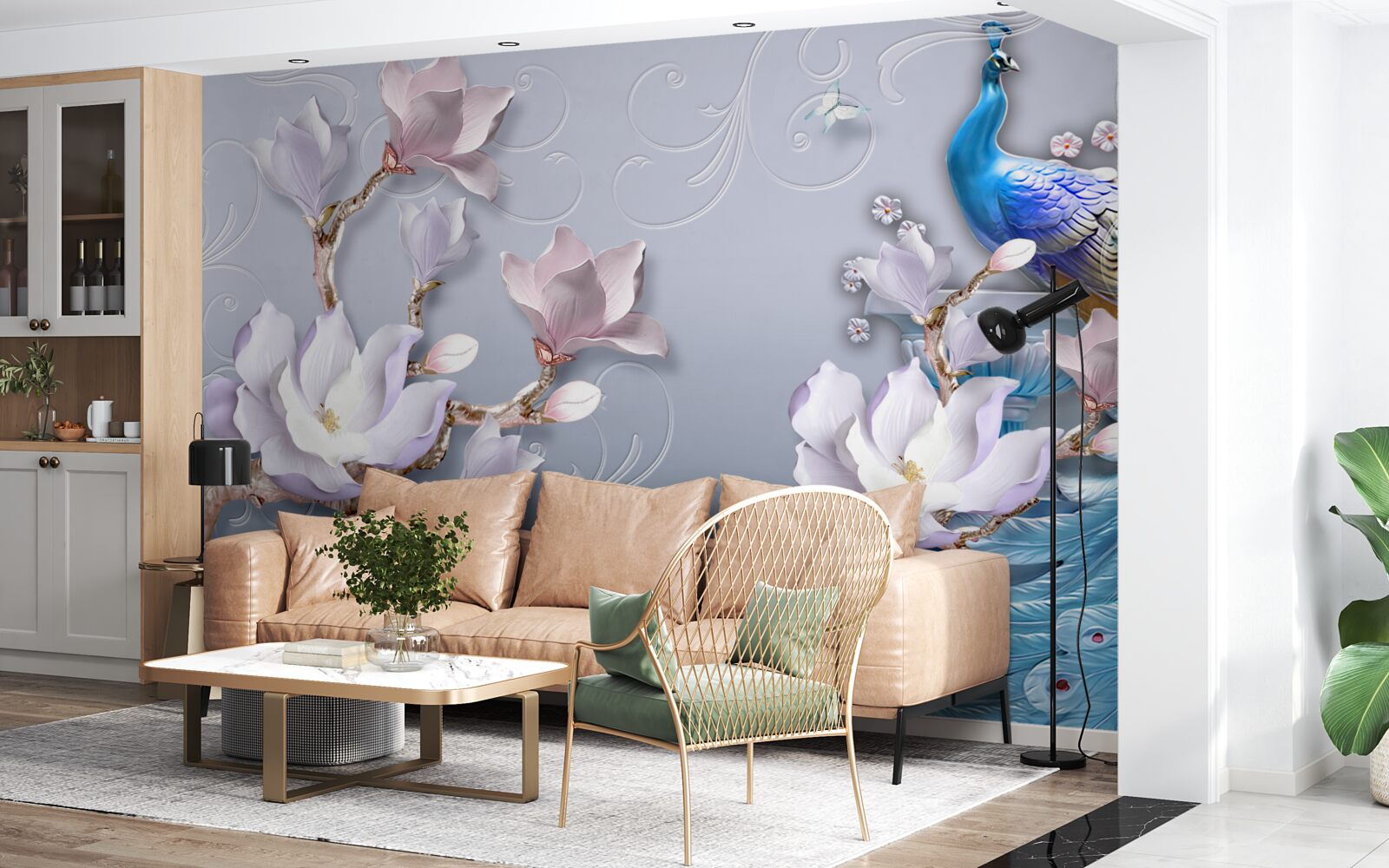 Фотошпалери розкішний павич, що сидить на квітучому дереві