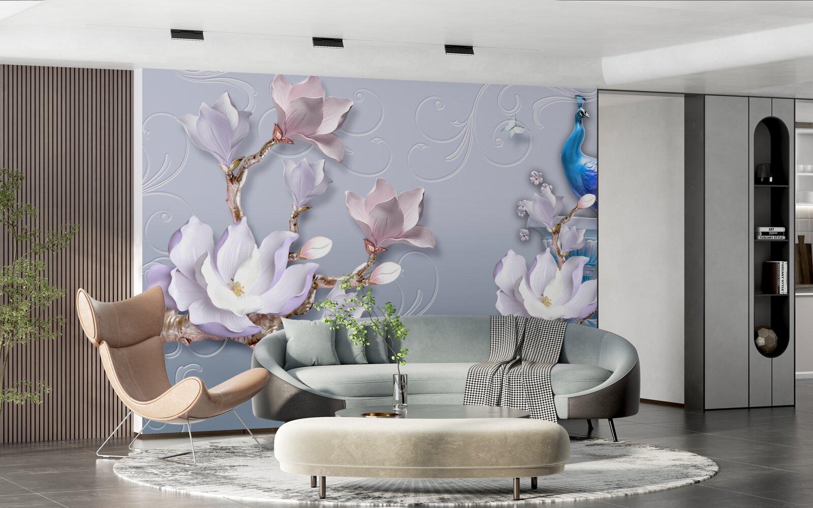 Фотошпалери розкішний павич, що сидить на квітучому дереві