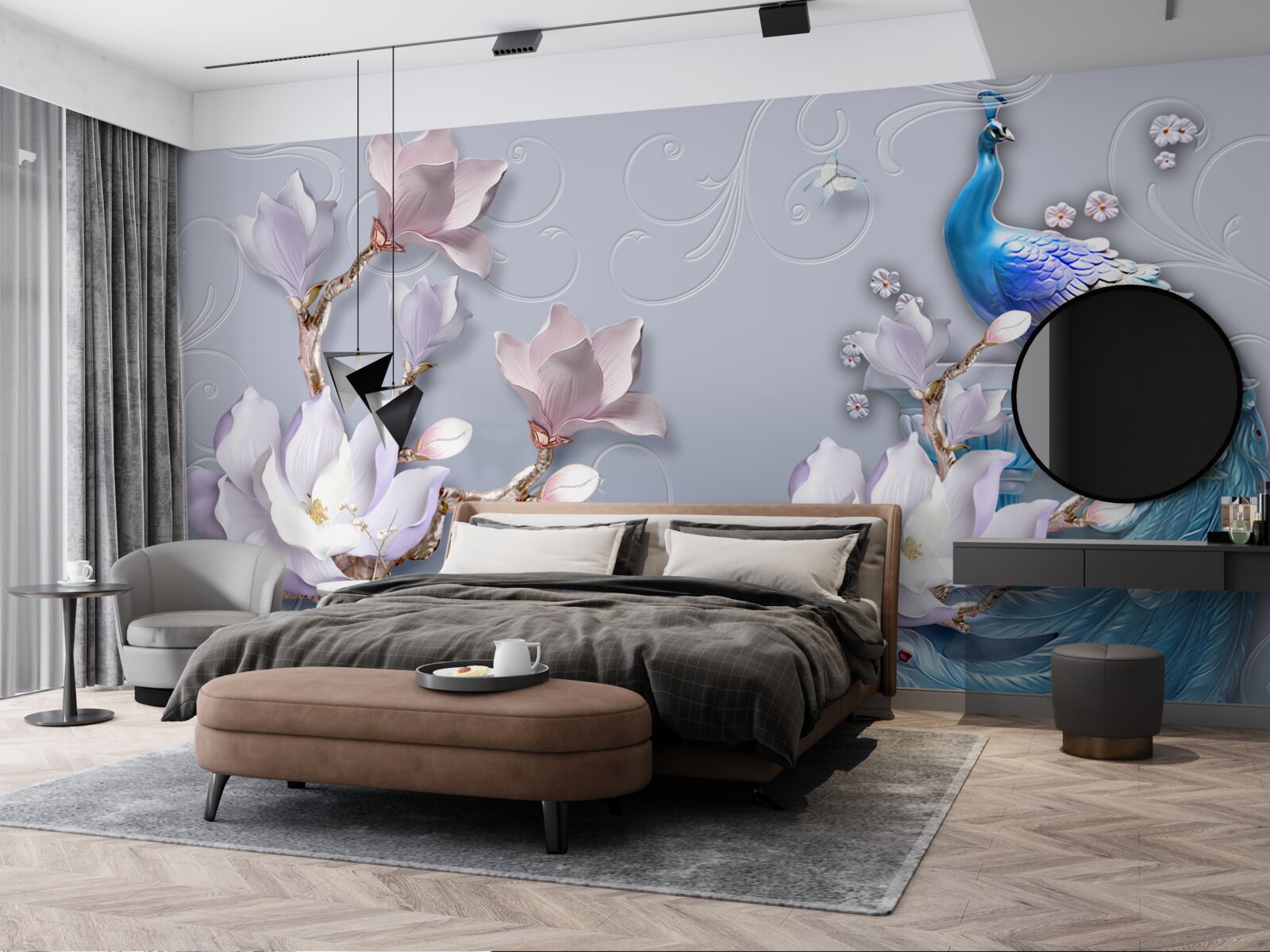 Фотошпалери розкішний павич, що сидить на квітучому дереві