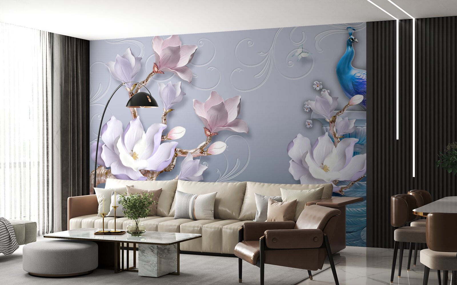 Фотошпалери розкішний павич, що сидить на квітучому дереві