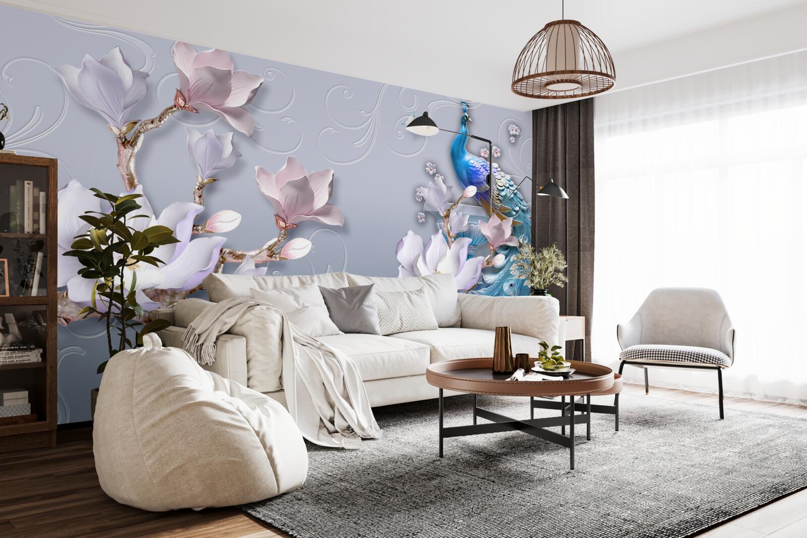 Фотошпалери розкішний павич, що сидить на квітучому дереві