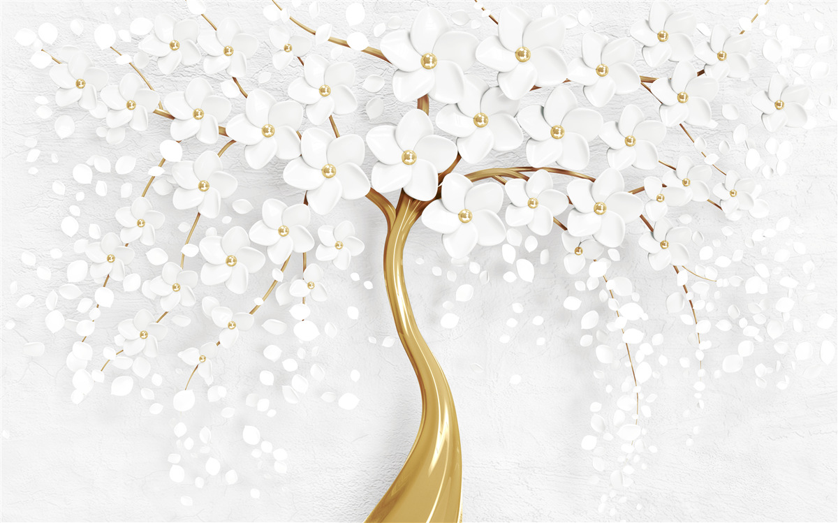 Фотошпалери на дереві вже розпустилися білі квіти