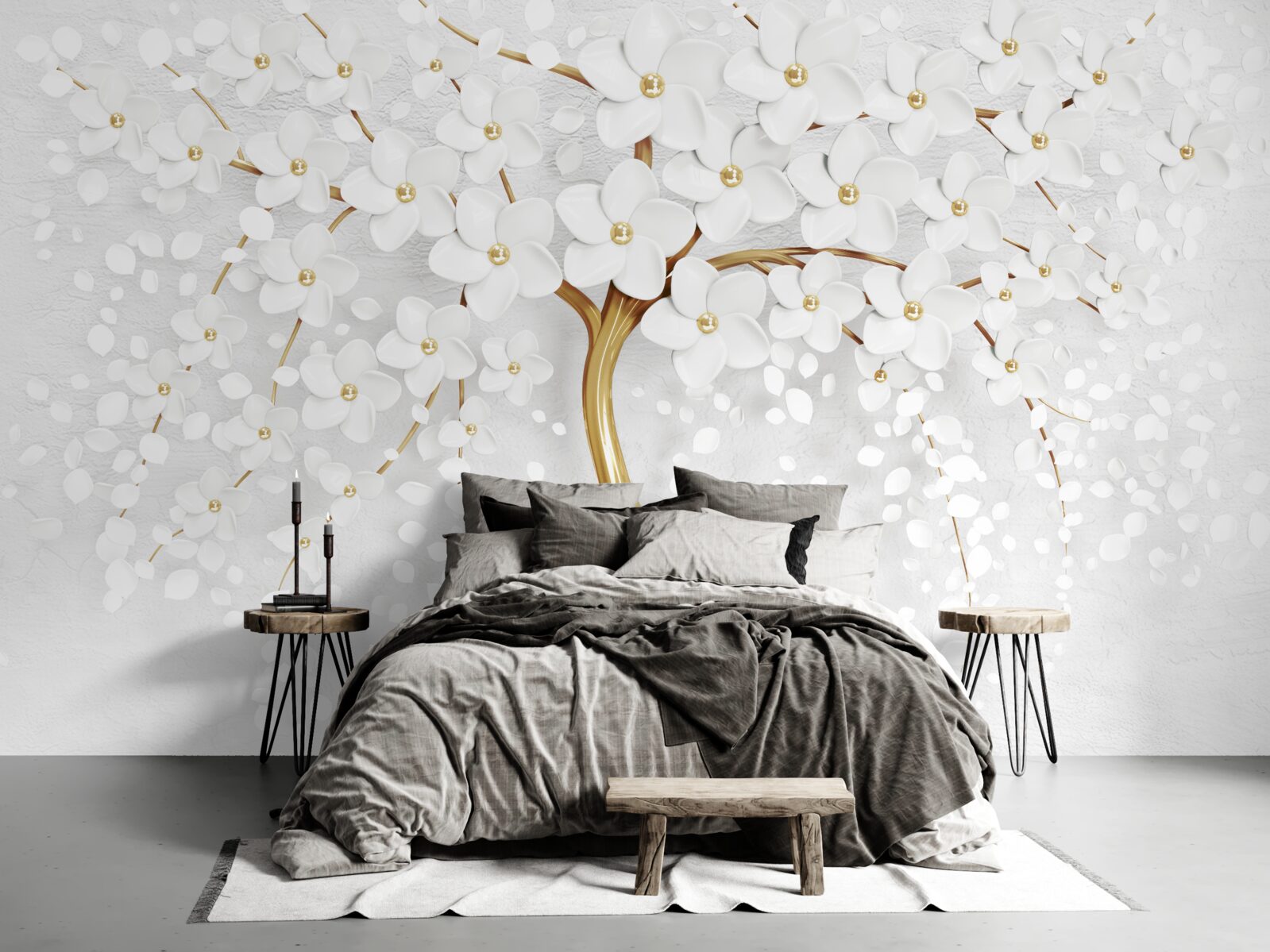 Фотошпалери на дереві вже розпустилися білі квіти