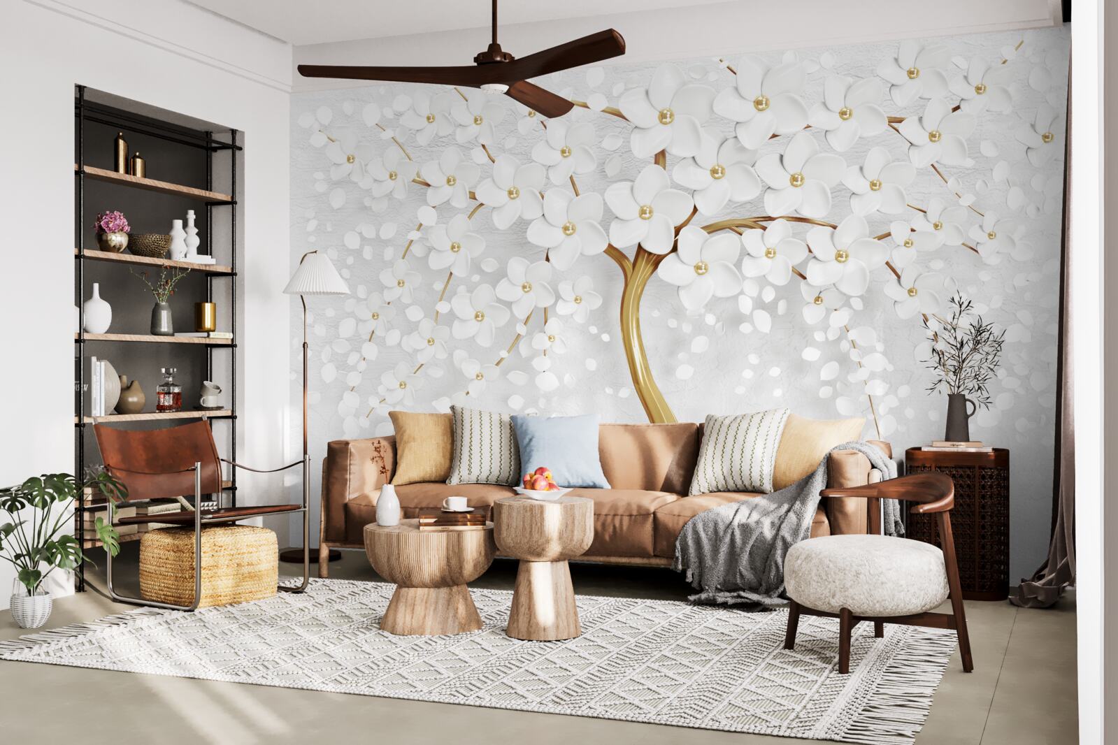 Фотошпалери на дереві вже розпустилися білі квіти