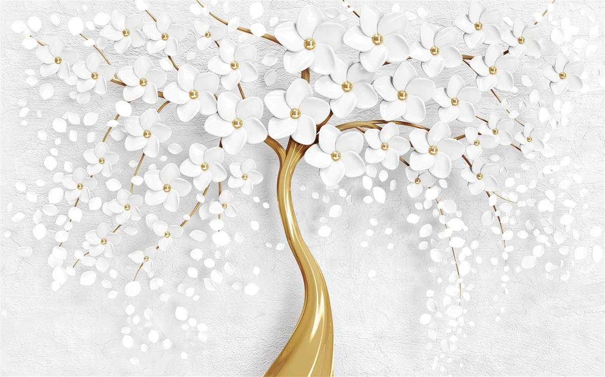 Фотошпалери біле квітуче дерево з дрібними квітами