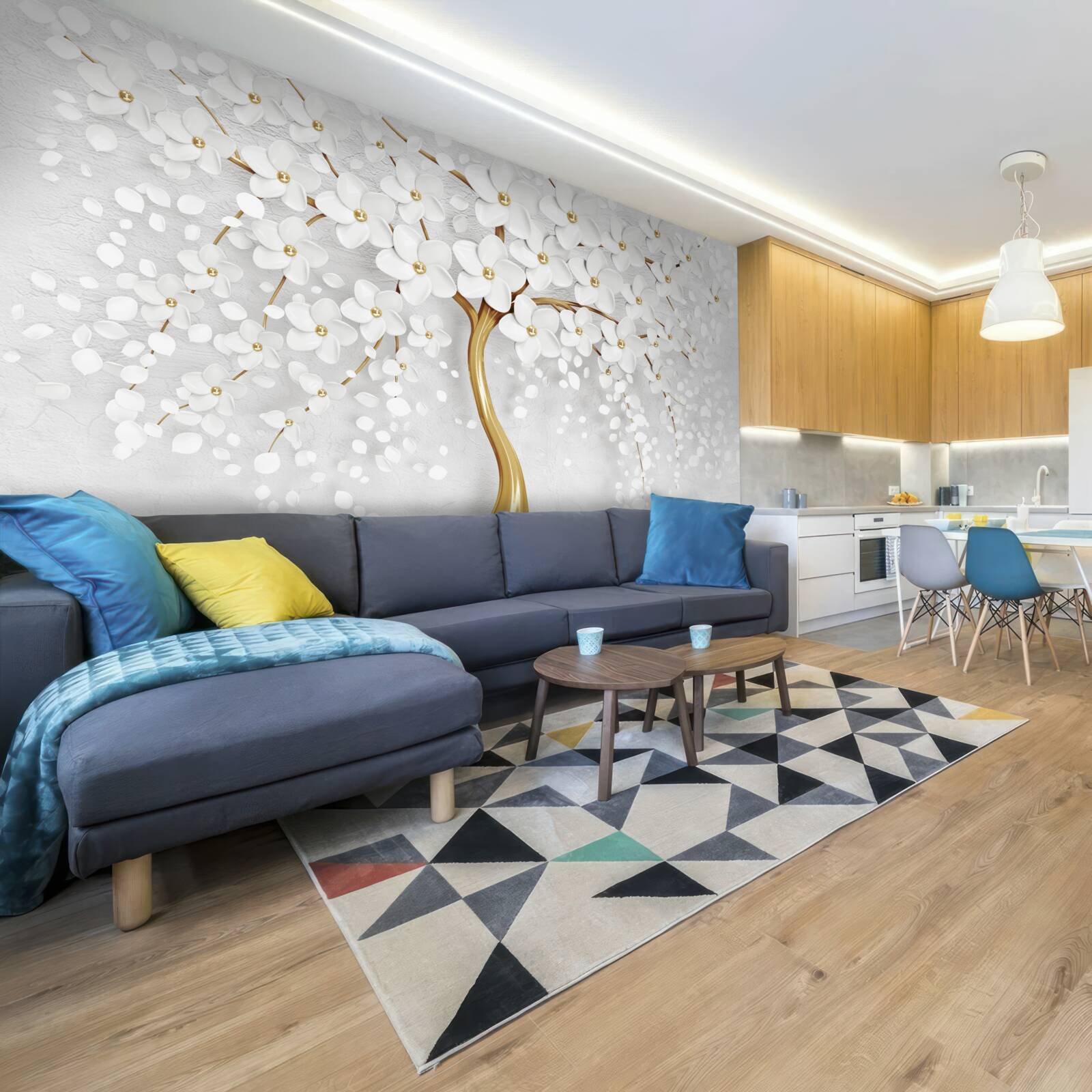 Фотошпалери біле квітуче дерево з дрібними квітами