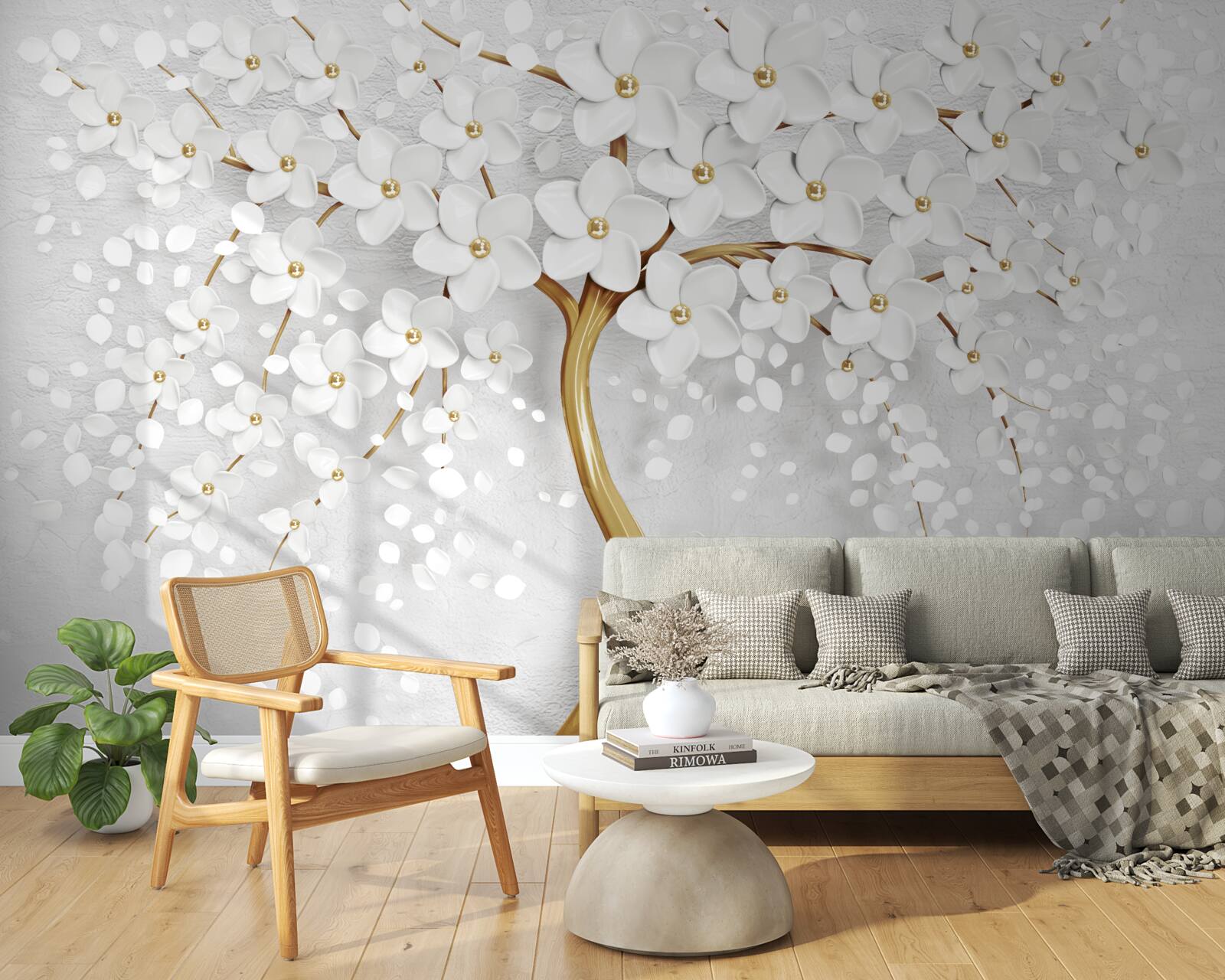 Фотошпалери біле квітуче дерево з дрібними квітами