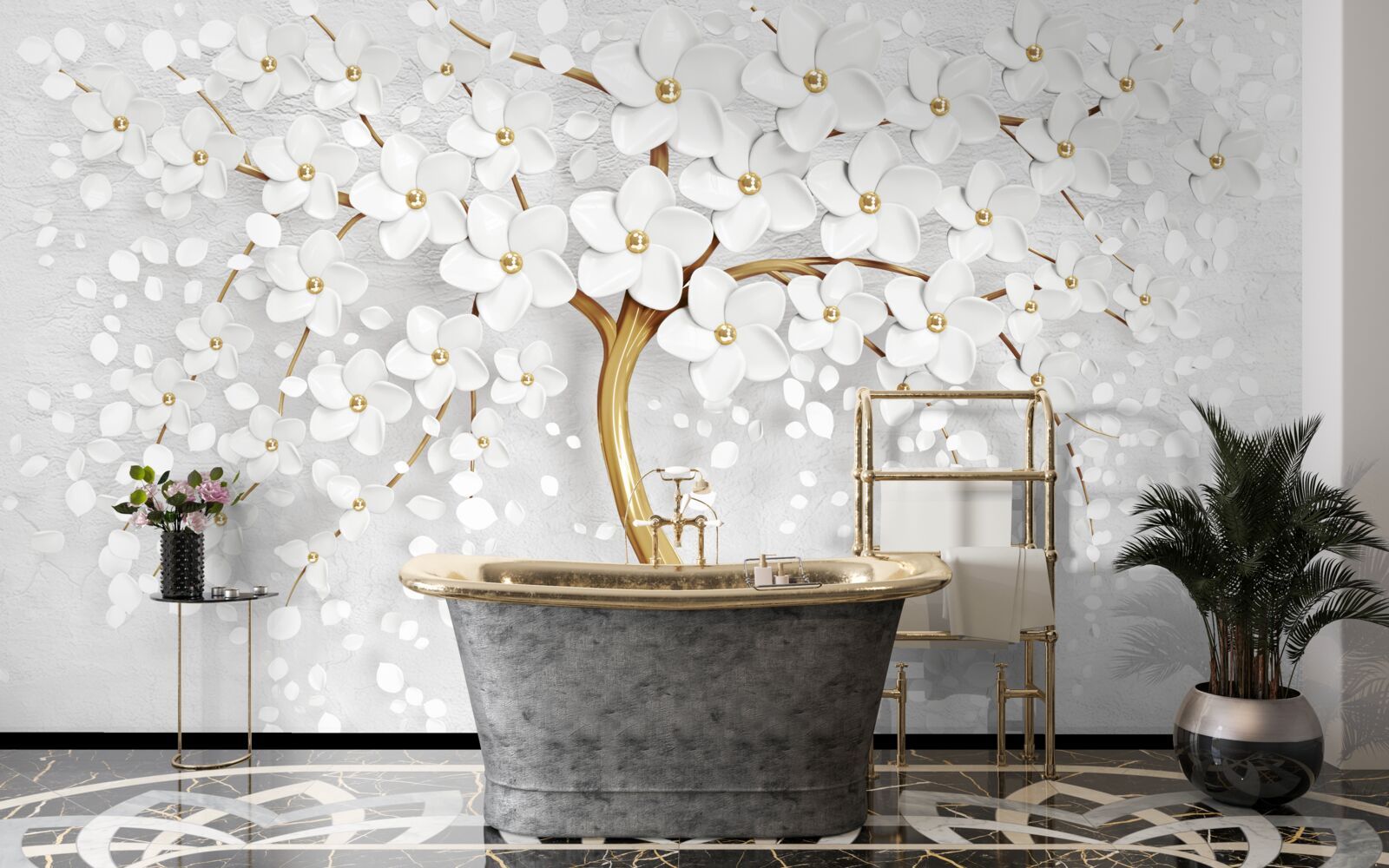 Фотошпалери біле квітуче дерево з дрібними квітами