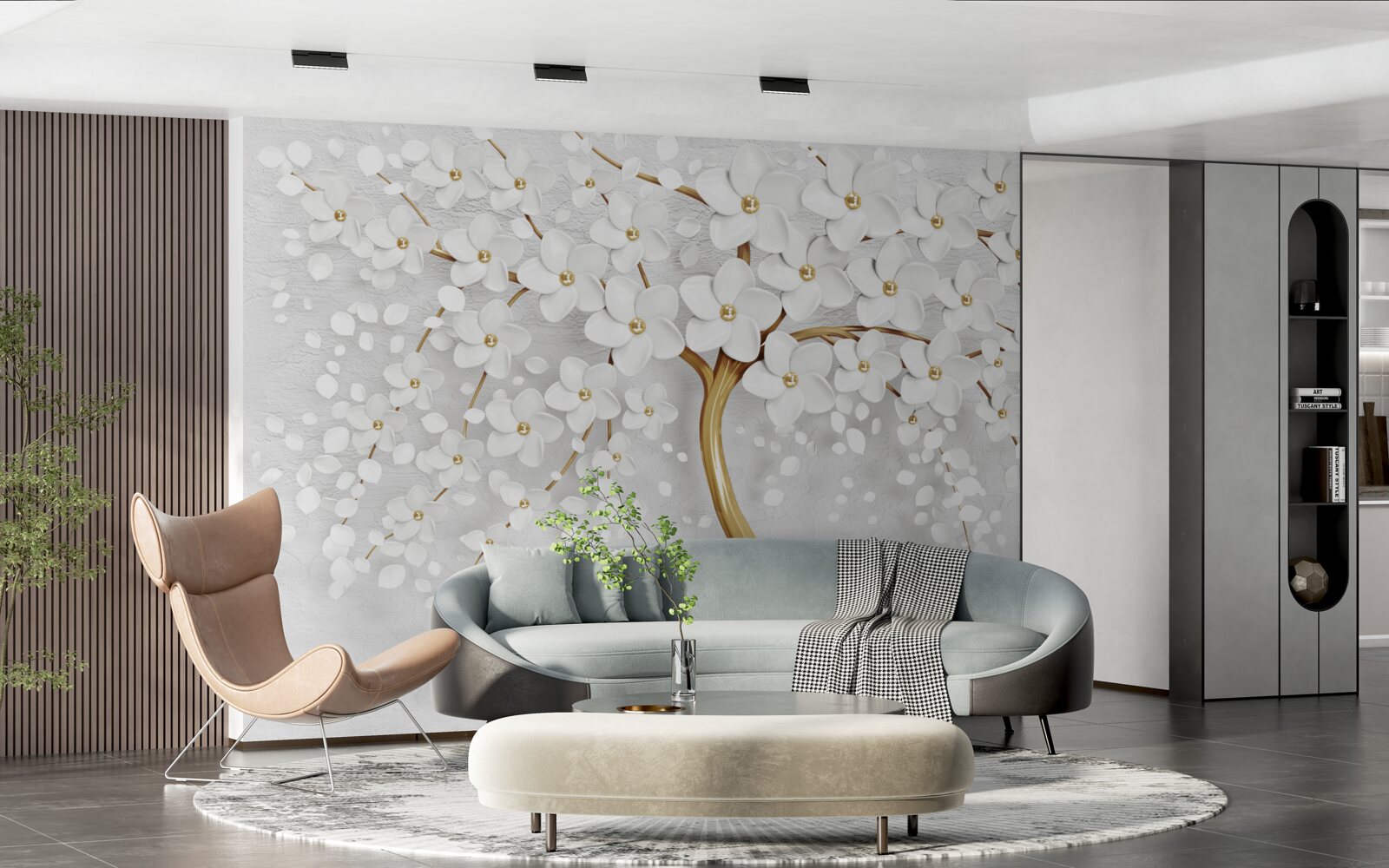 Фотошпалери біле квітуче дерево з дрібними квітами