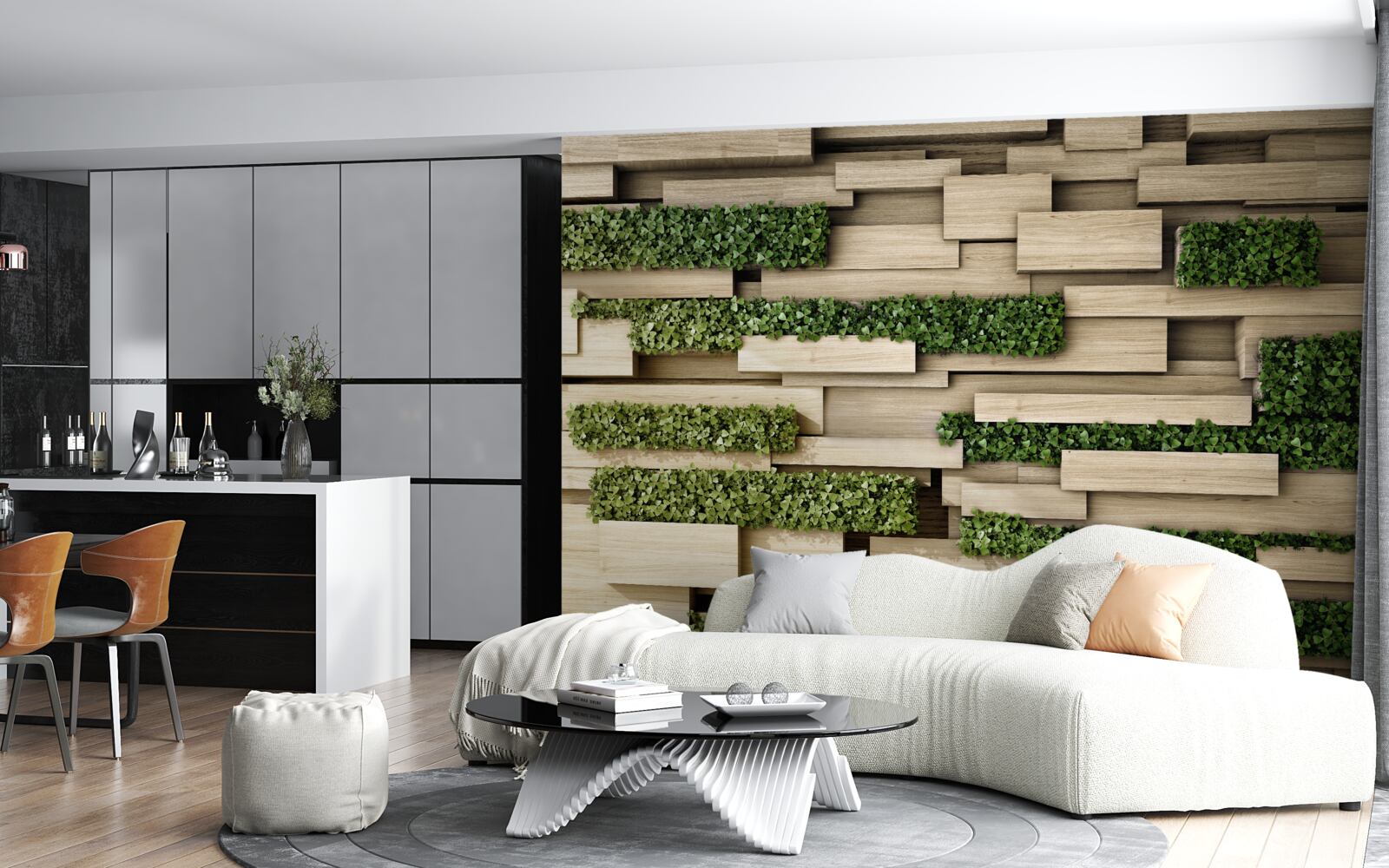 Фотошпалери кам'яна стіна, прикрашена зеленими рослинами