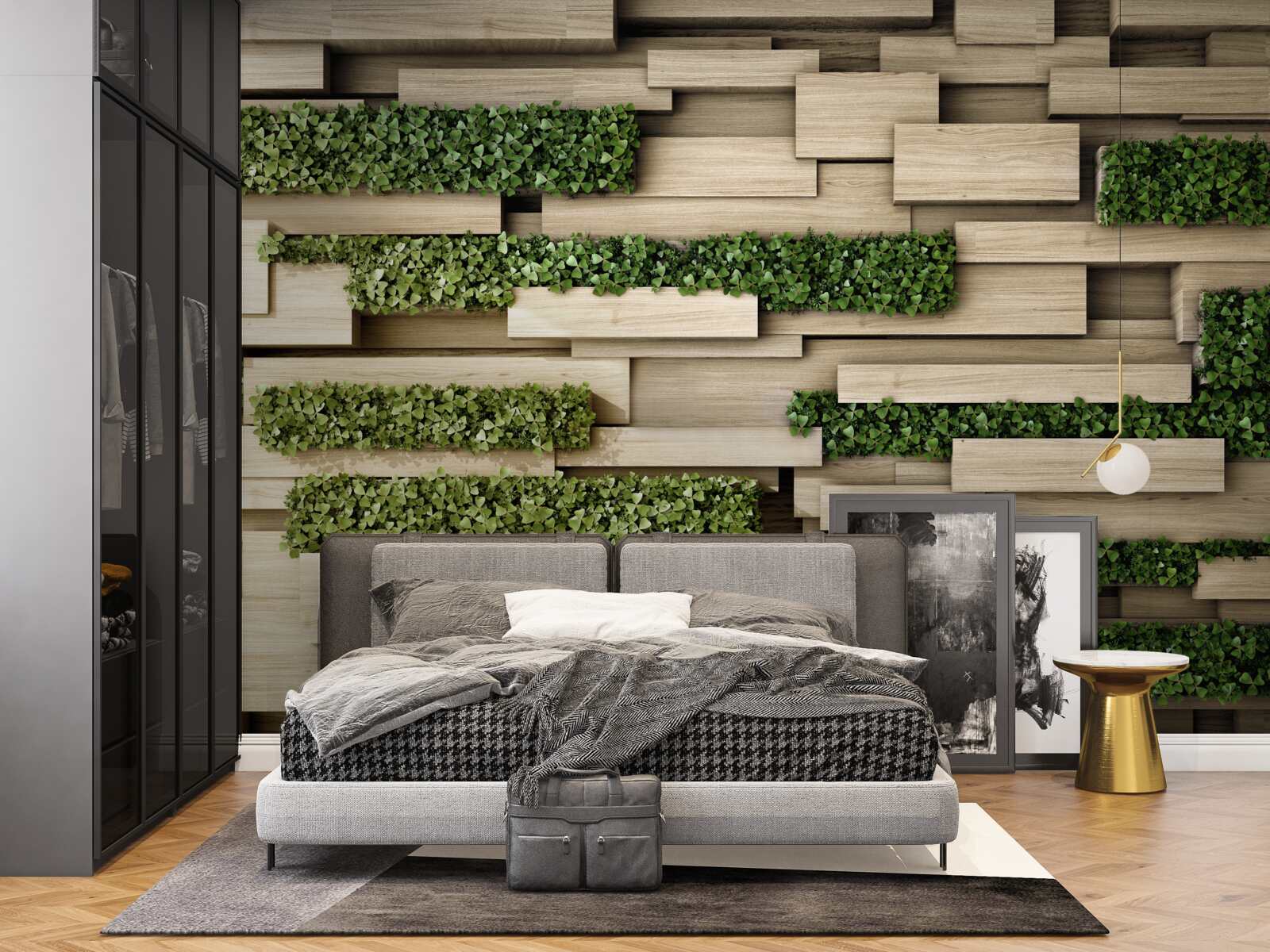 Фотошпалери кам'яна стіна, прикрашена зеленими рослинами