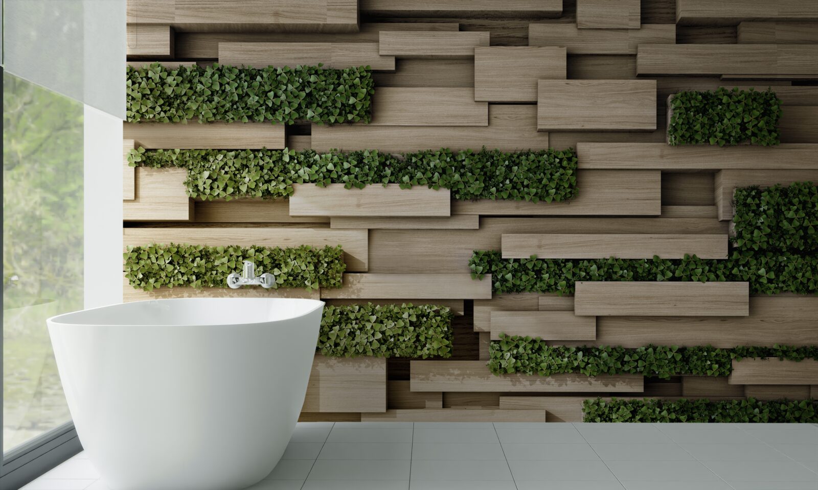 Фотошпалери кам'яна стіна, прикрашена зеленими рослинами