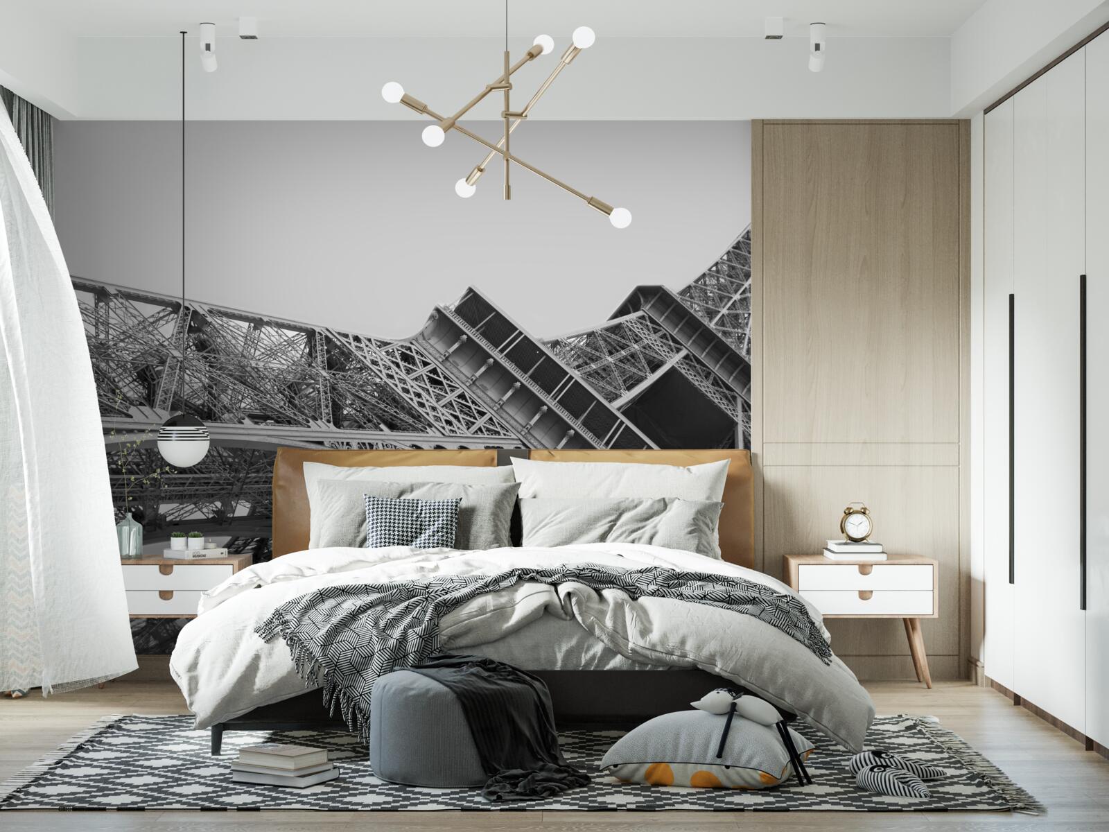 Фотошпалери чорно-білий вид на Ейфелеву вежу знизу