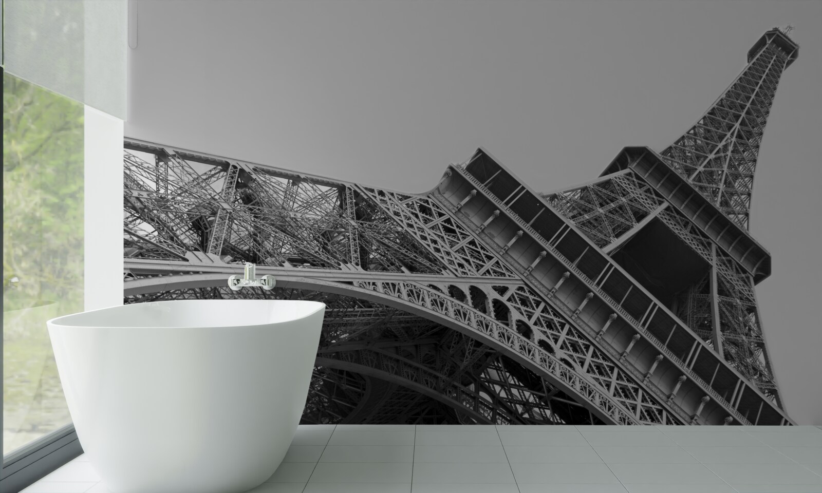 Фотошпалери чорно-білий вид на Ейфелеву вежу знизу