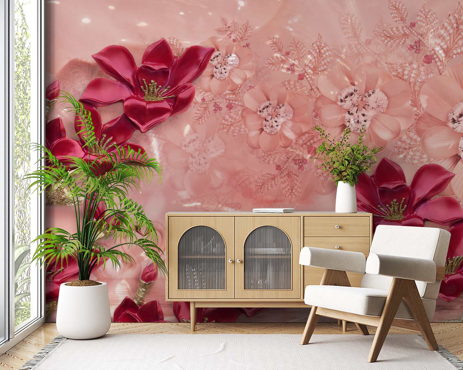 Фотошпалери кольори - червоний на рожевому шовку