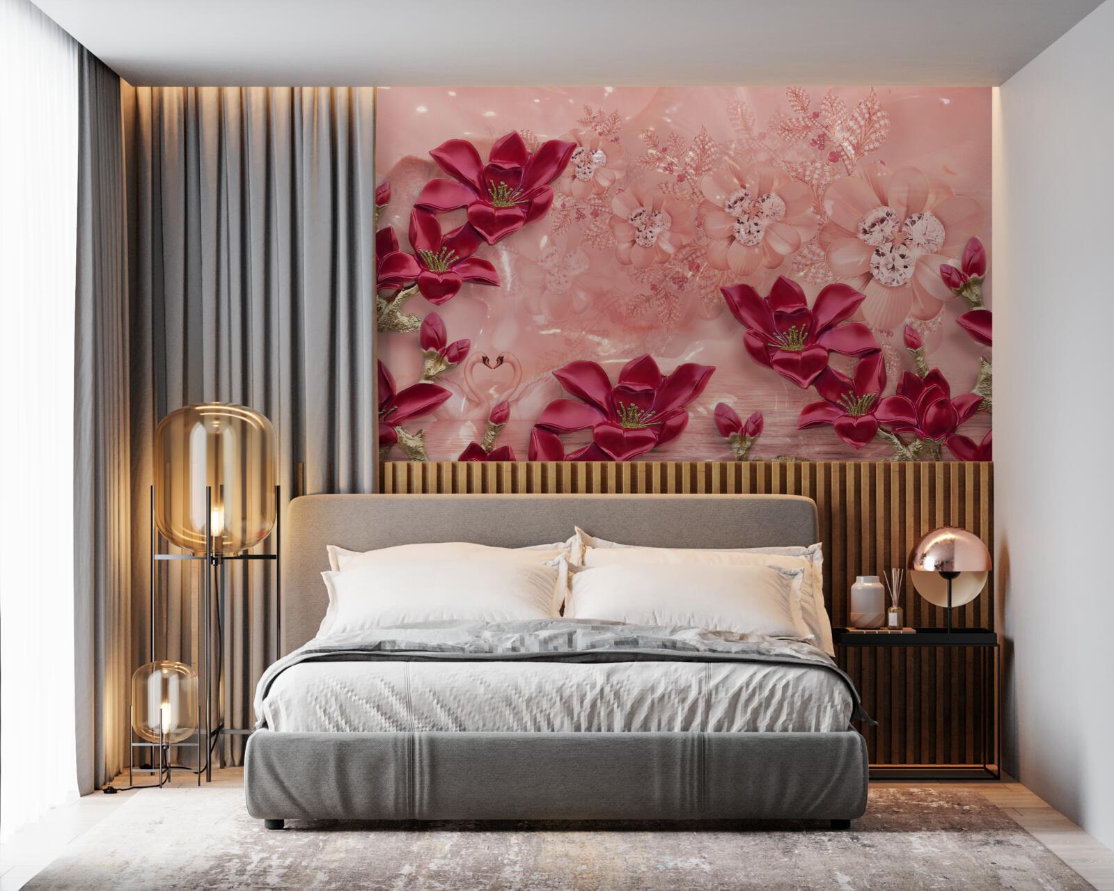 Фотошпалери кольори - червоний на рожевому шовку